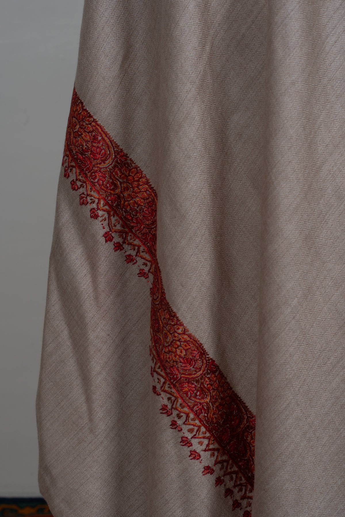 Desert Blush Merino wool 2.5 Yards Sozni Hand Embroidered Shawl