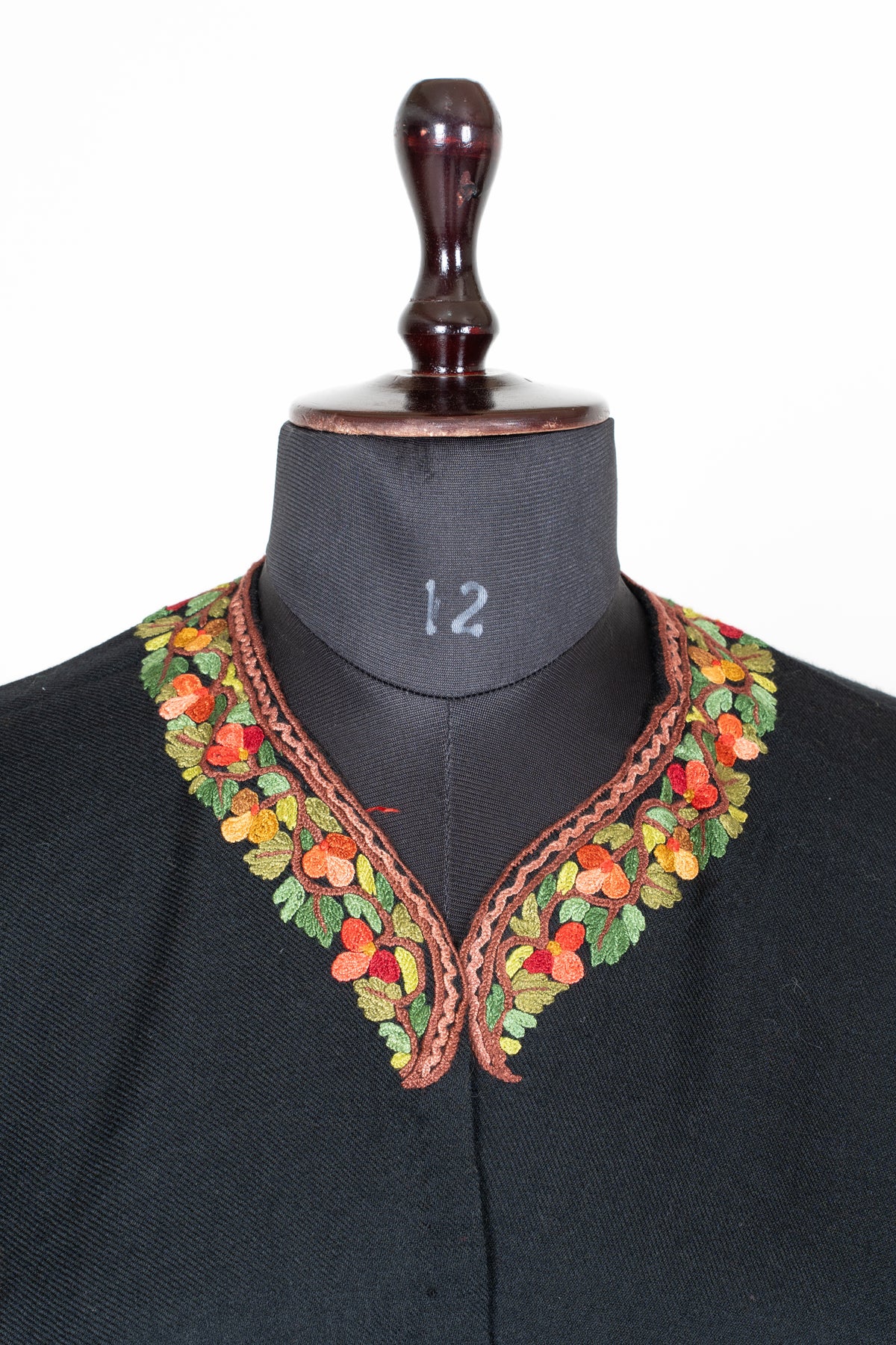 Hand Embroidered Open Front Shawl/Cape with Cascading Floral Garland