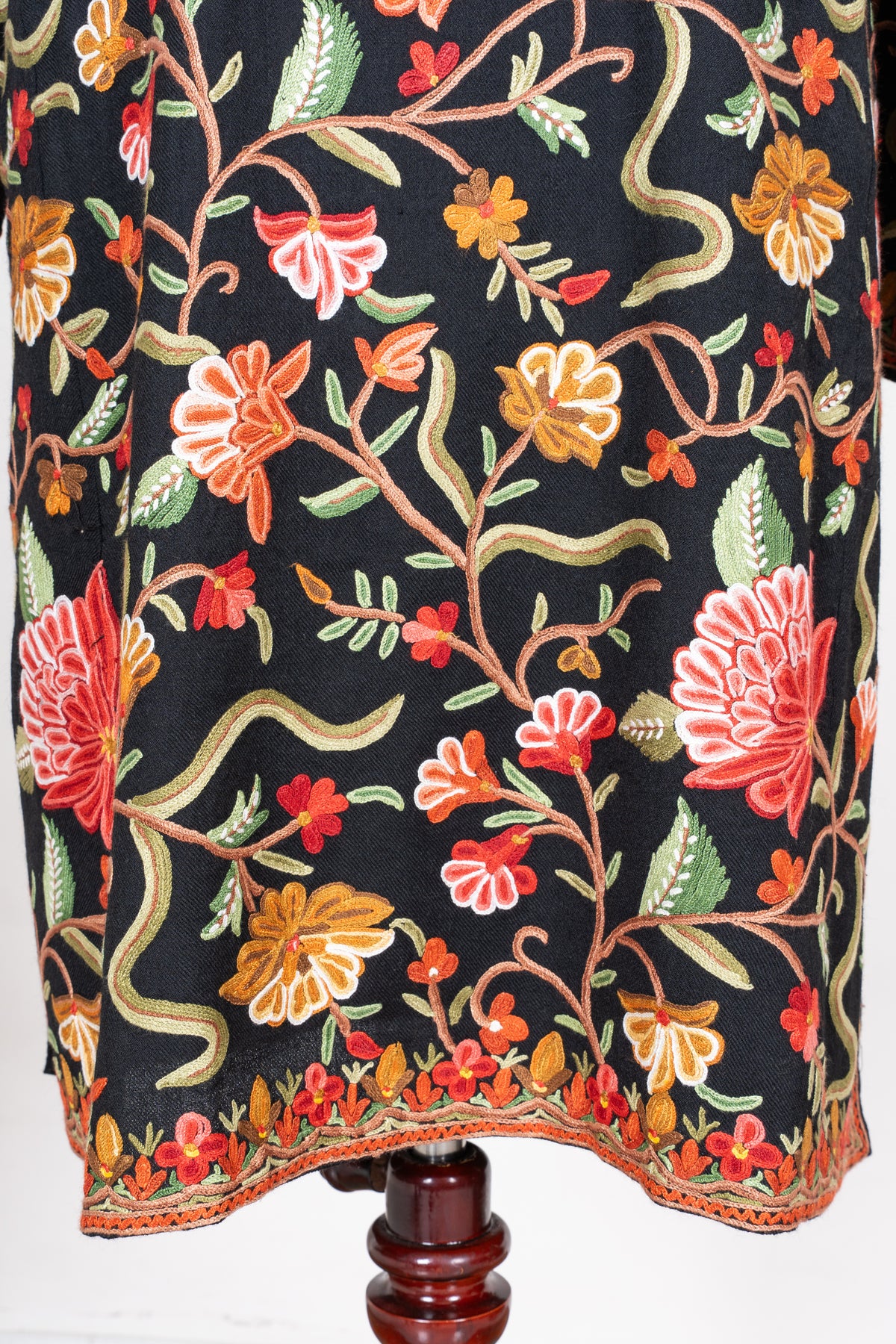 Midnight Floral Garden: Aari Hand Embroidered Fine Merino Wool Pheran