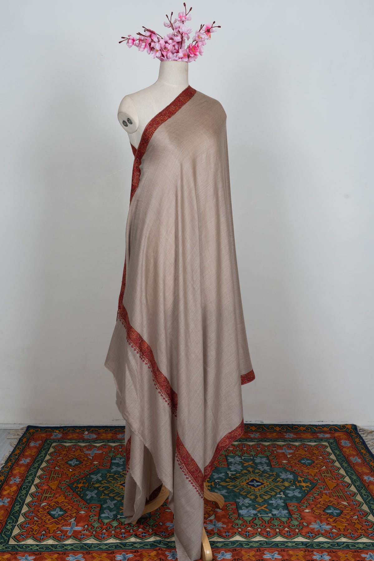 Desert Blush Merino wool 2.5 Yards Sozni Hand Embroidered Shawl