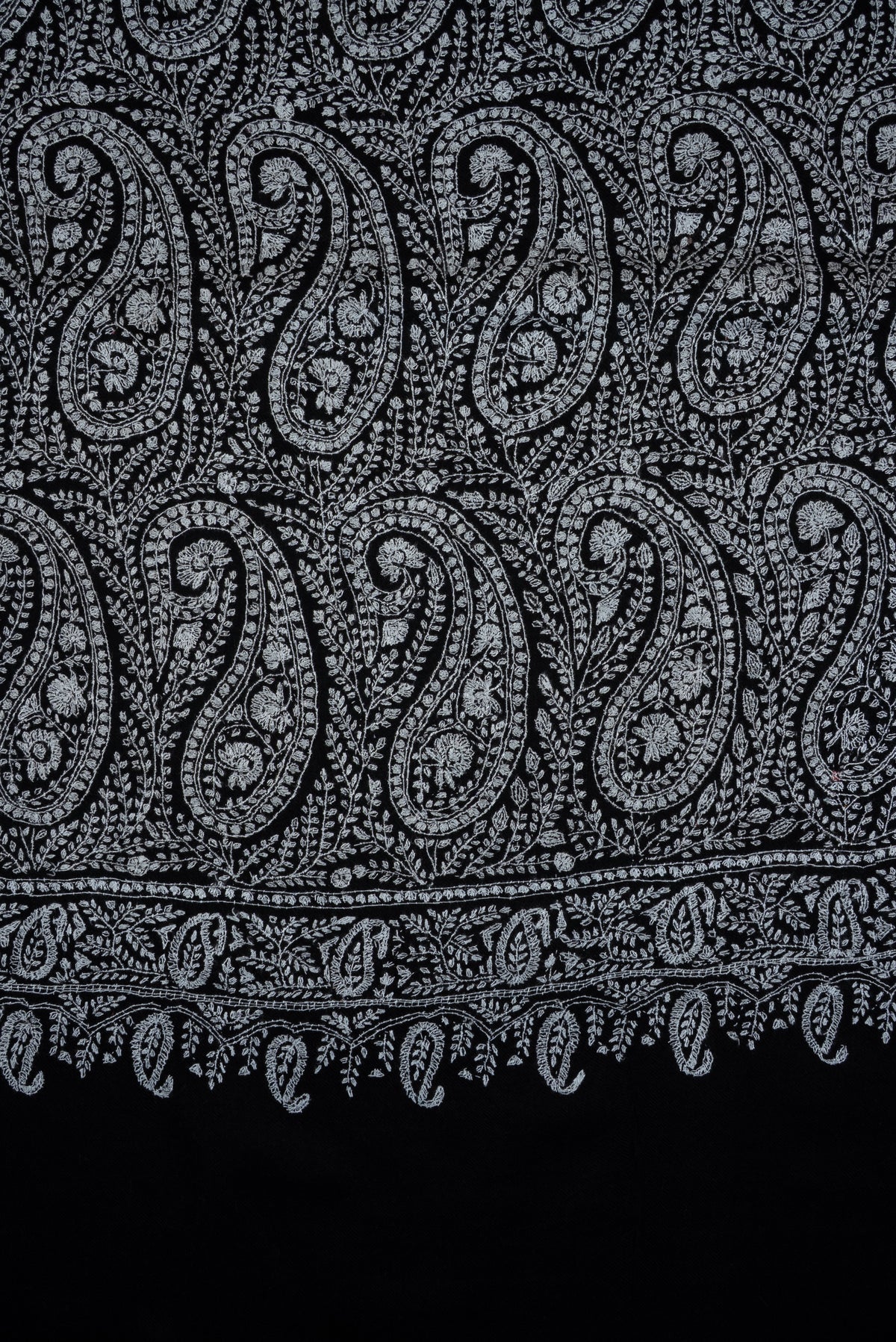 Noir Paisley Symphony: Pure Pashmina Hand Embroidered Shawl