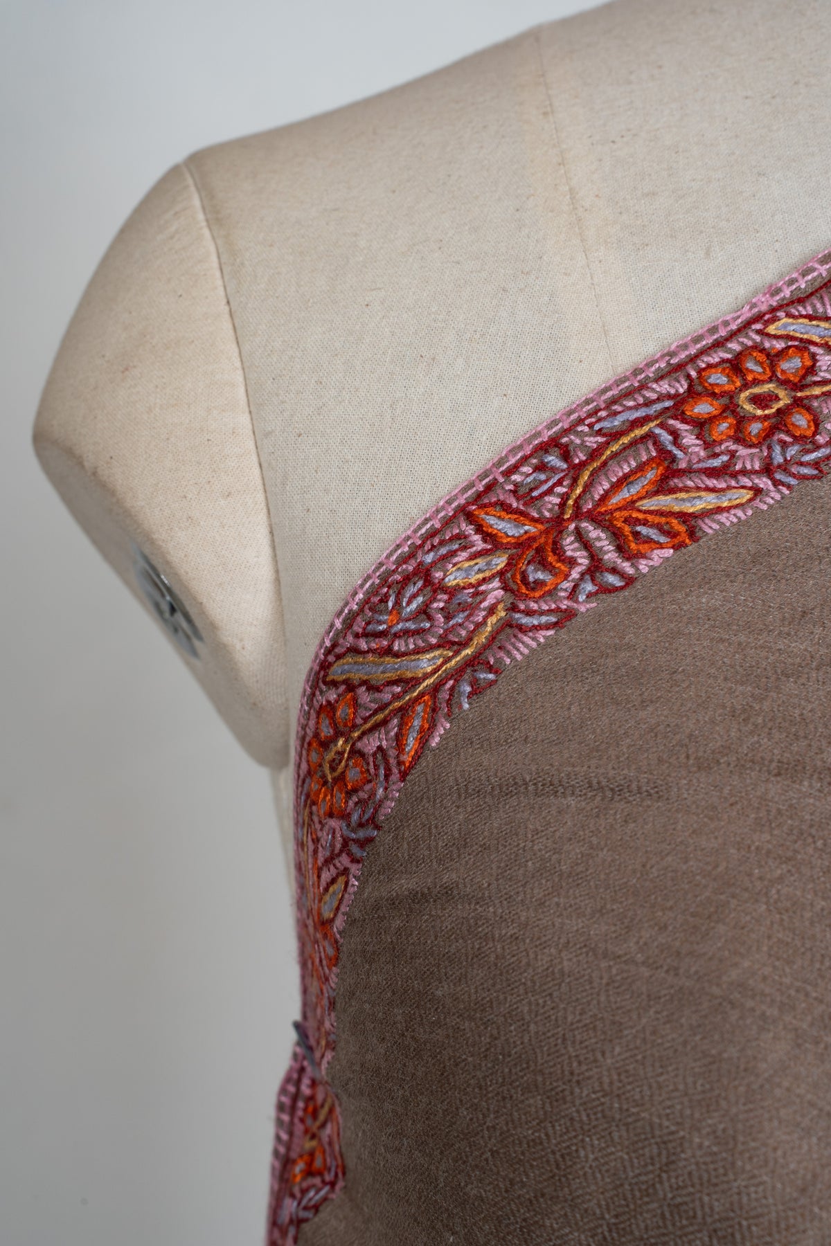 Sandstone Ember Edge: Merino wool 2.5 Yards Sozni Hand Embroidered Shawl