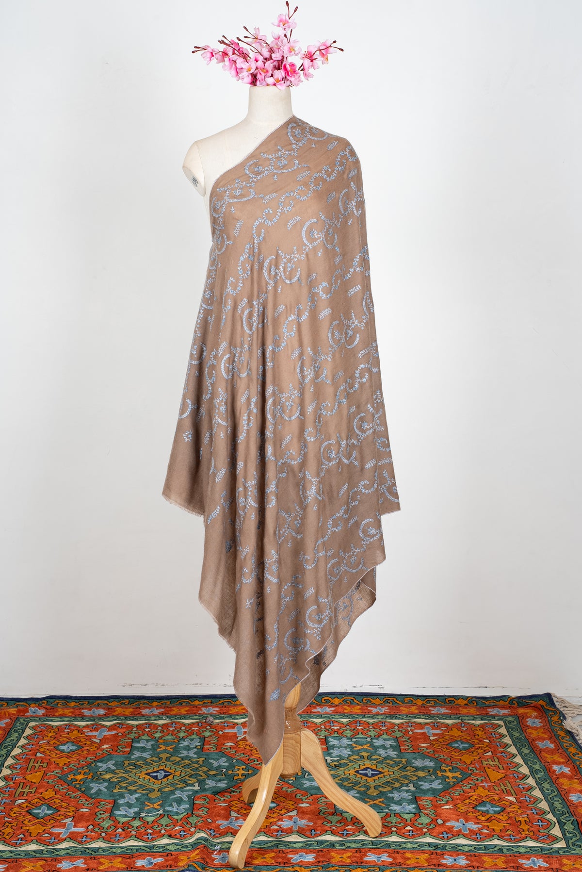 Desert Sky Elegance: Pure Pashmina Hand Embroidered Shawl