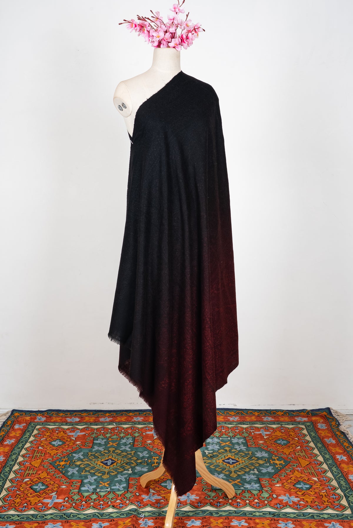 Ombre Midnight Ember Glow: Pure Pashmina Hand Embroidered Jamawar Shawl