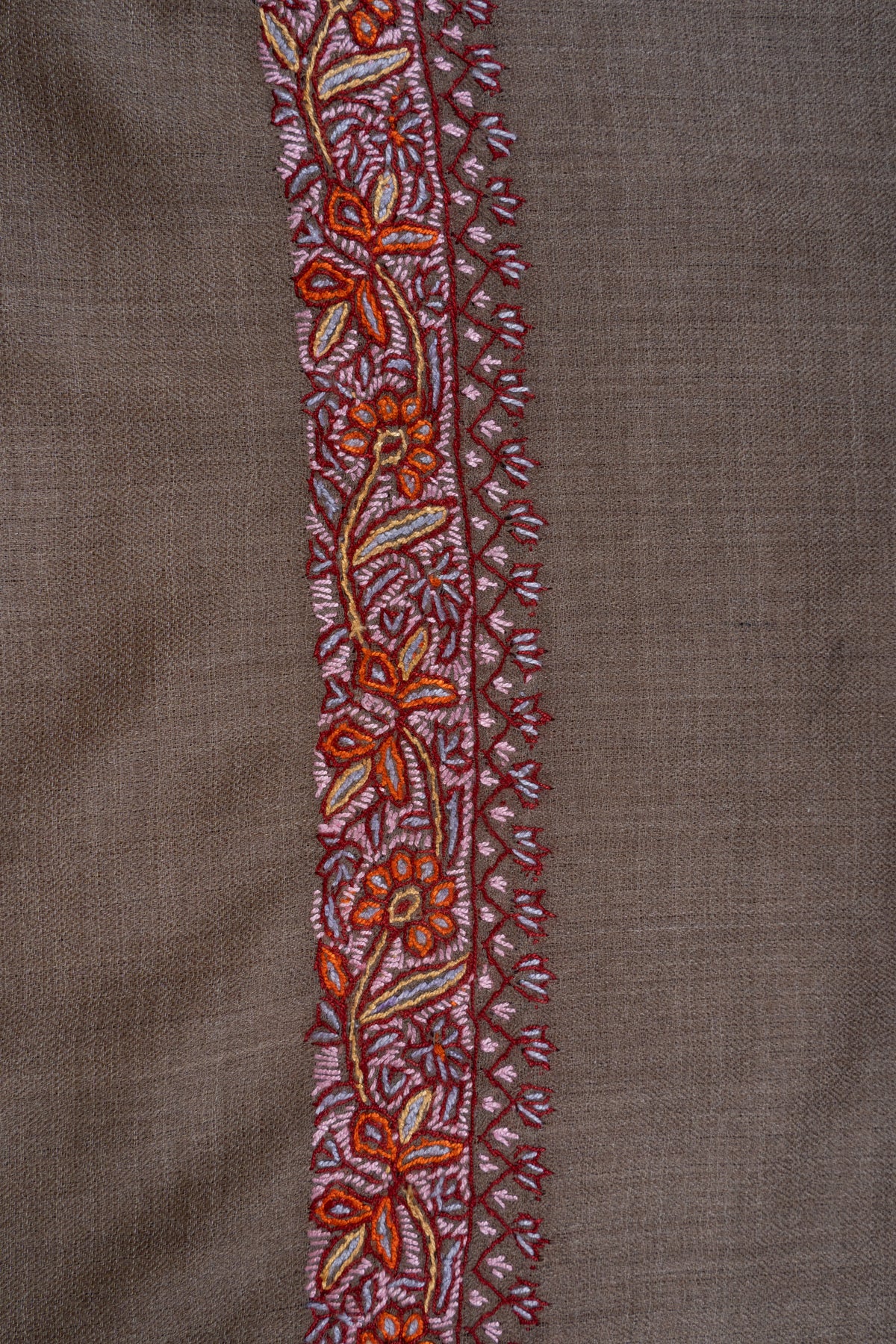 Sandstone Ember Edge: Merino wool 2.5 Yards Sozni Hand Embroidered Shawl