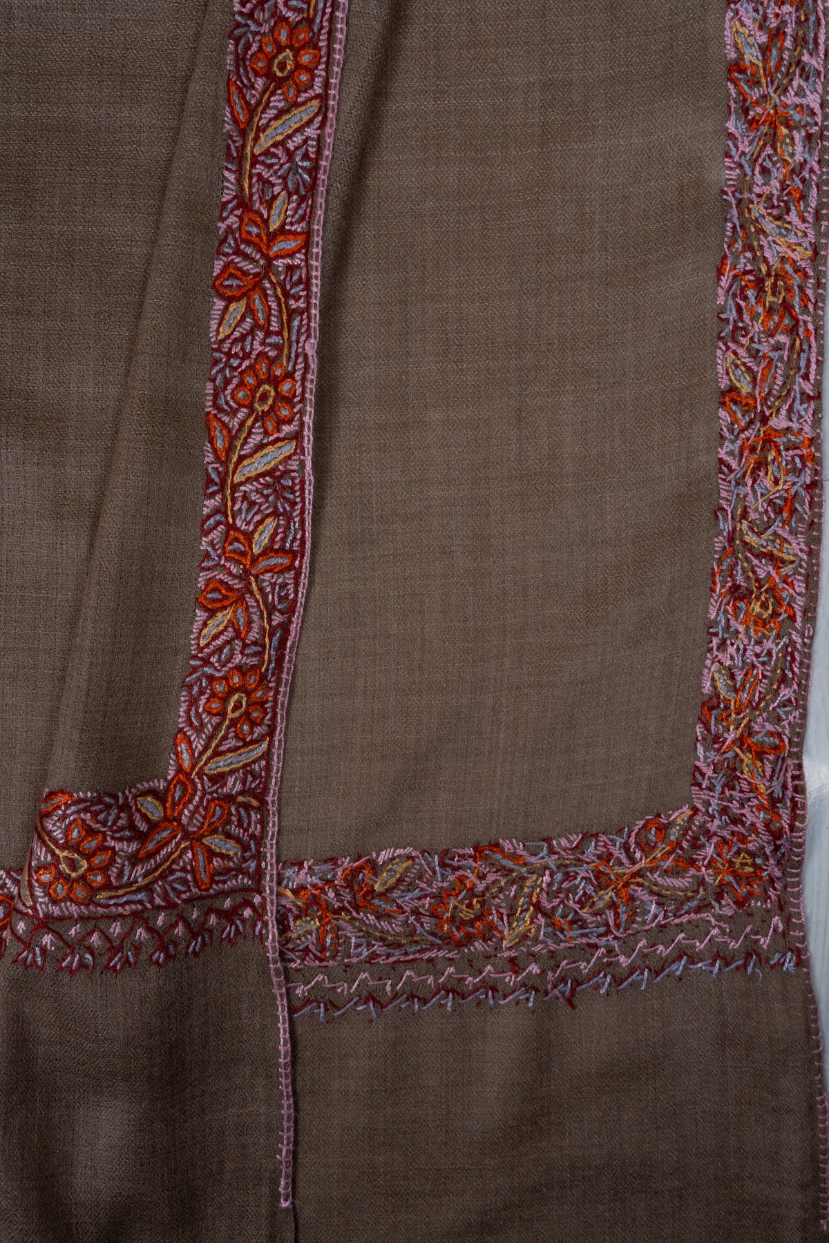 Sandstone Ember Edge: Merino wool 2.5 Yards Sozni Hand Embroidered Shawl