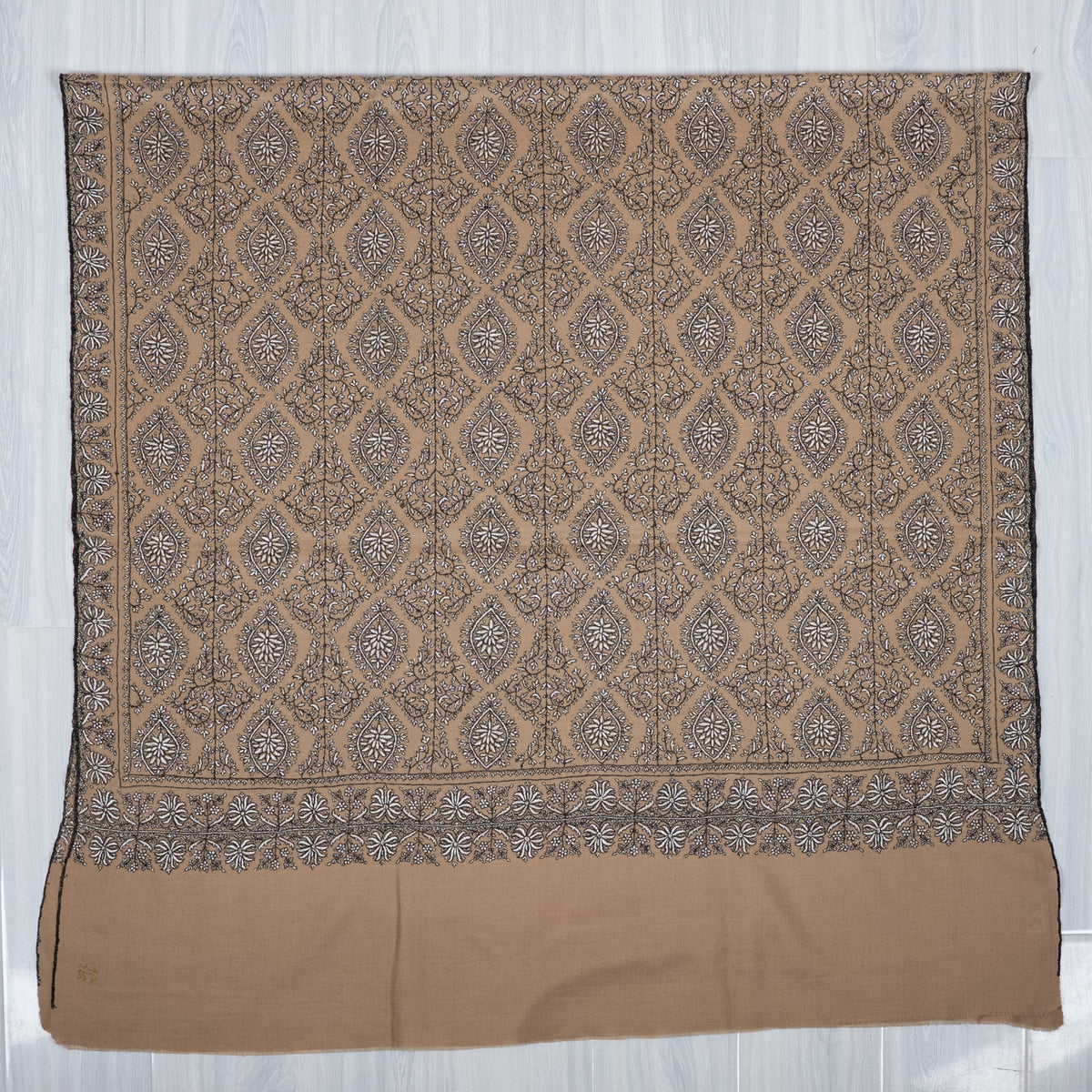 Sandstone Mosaic Grace: Pure Pashmina Hand Embroidered Shawl