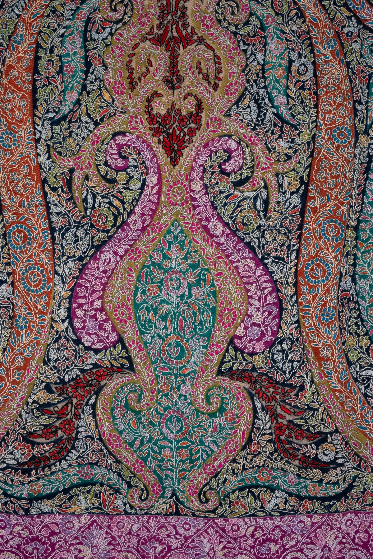 Royale Paisley Tapestry: Kalamkari Pure Pashmina Hand Embroidered Shawl