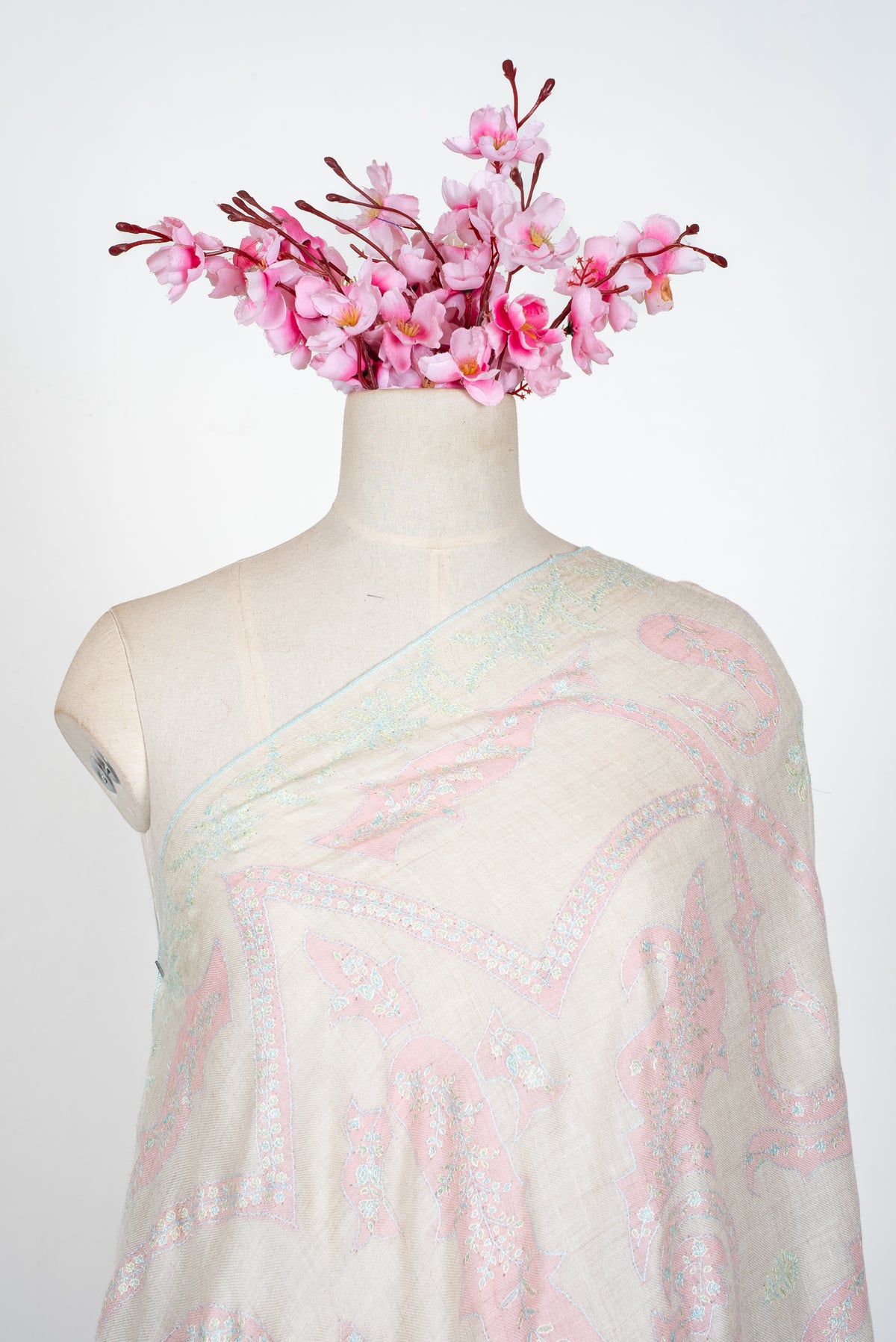 Blush Whisper Elegance: Pure Pashmina Hand Embroidered Shawl