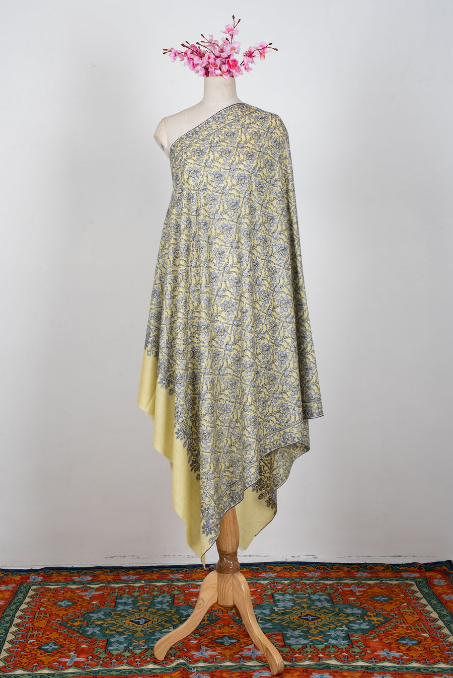 Golden Meadow Grace: Pure Pashmina Hand Embroidered Shawl