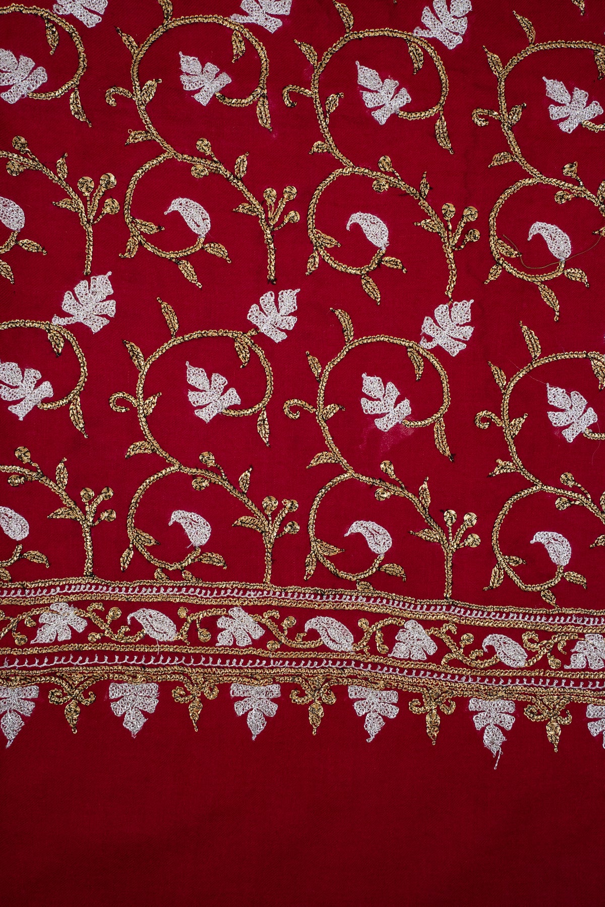 Crimson Noor Elegance: Pure Pashmina Hand Embroidered Shawl