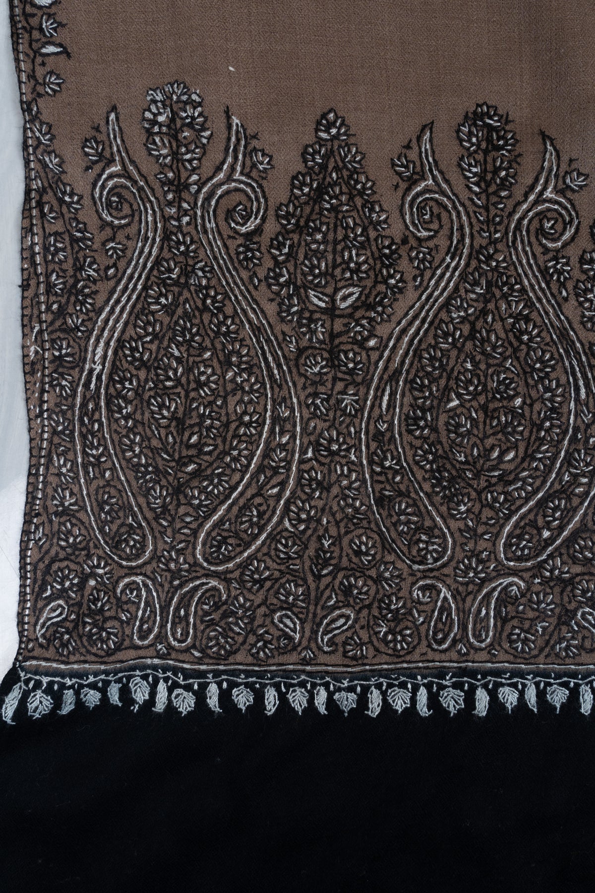 Desert Noir Paisley: Merino wool 2.5 Yards Sozni Hand Embroidered Shawl