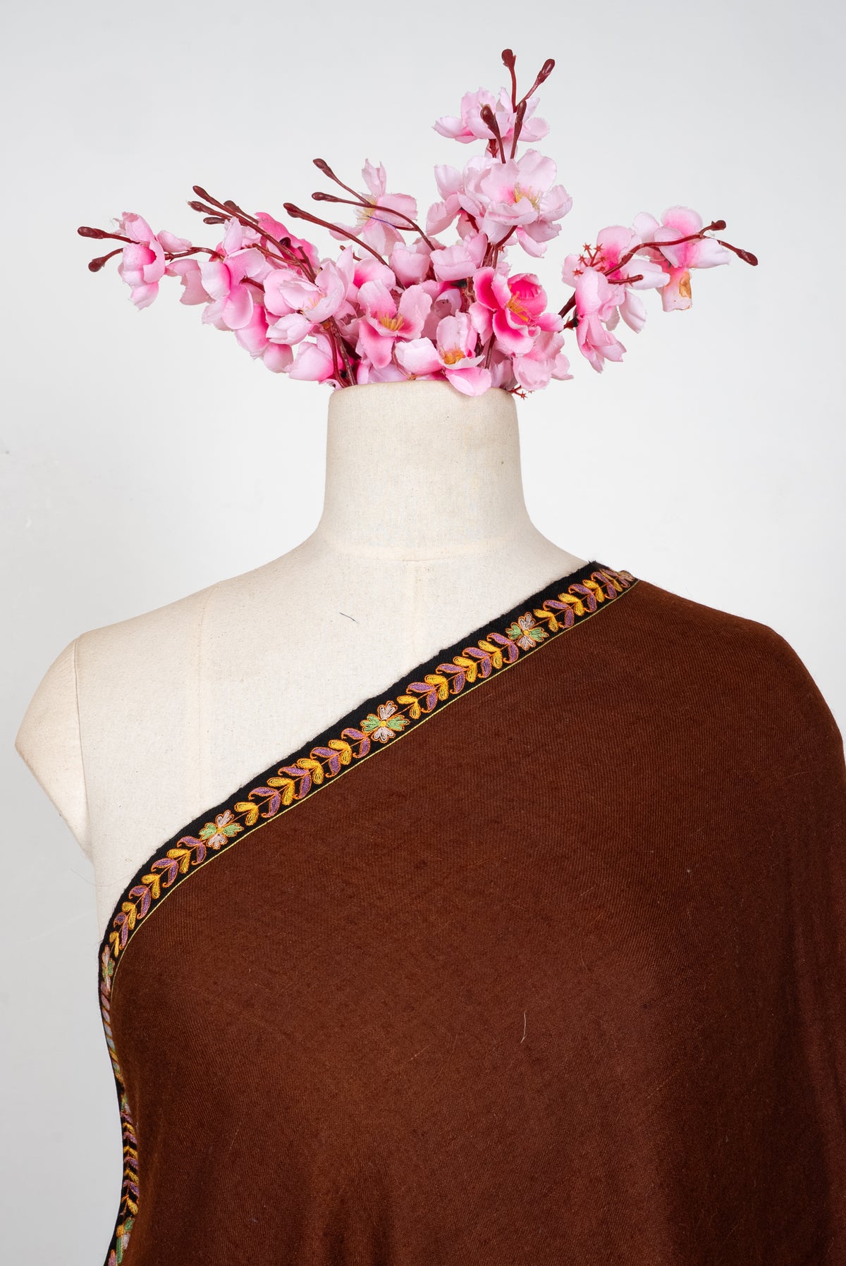 Mocha Mosaic Royale: Pure Pashmina Hand Embroidered Shawl