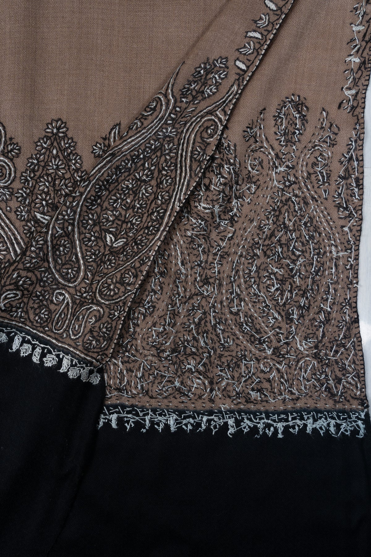 Desert Noir Paisley: Merino wool 2.5 Yards Sozni Hand Embroidered Shawl