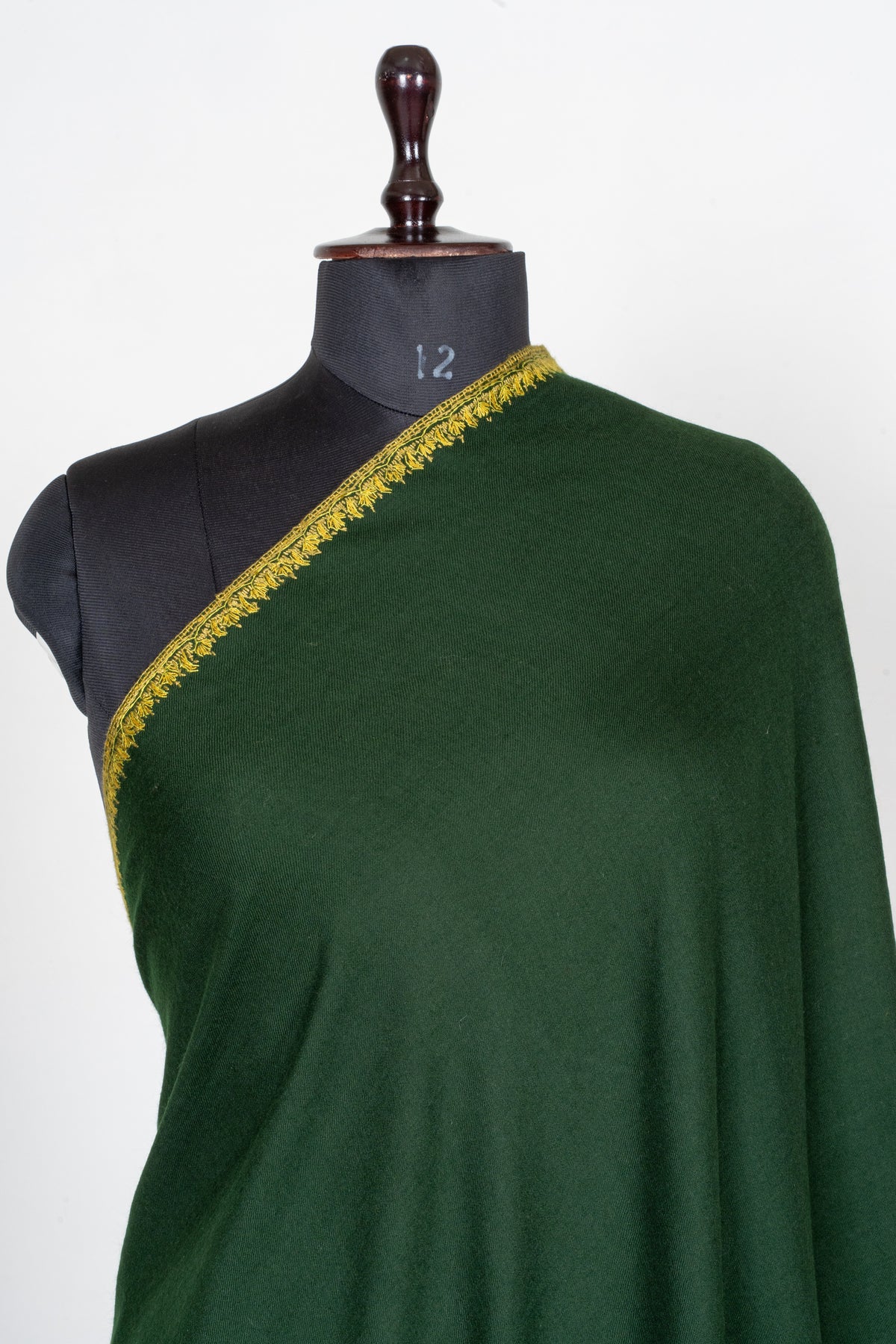 Forest Gold Fine Merino Wool Shawl with Sozni Hand Embroidered Ornamental Border