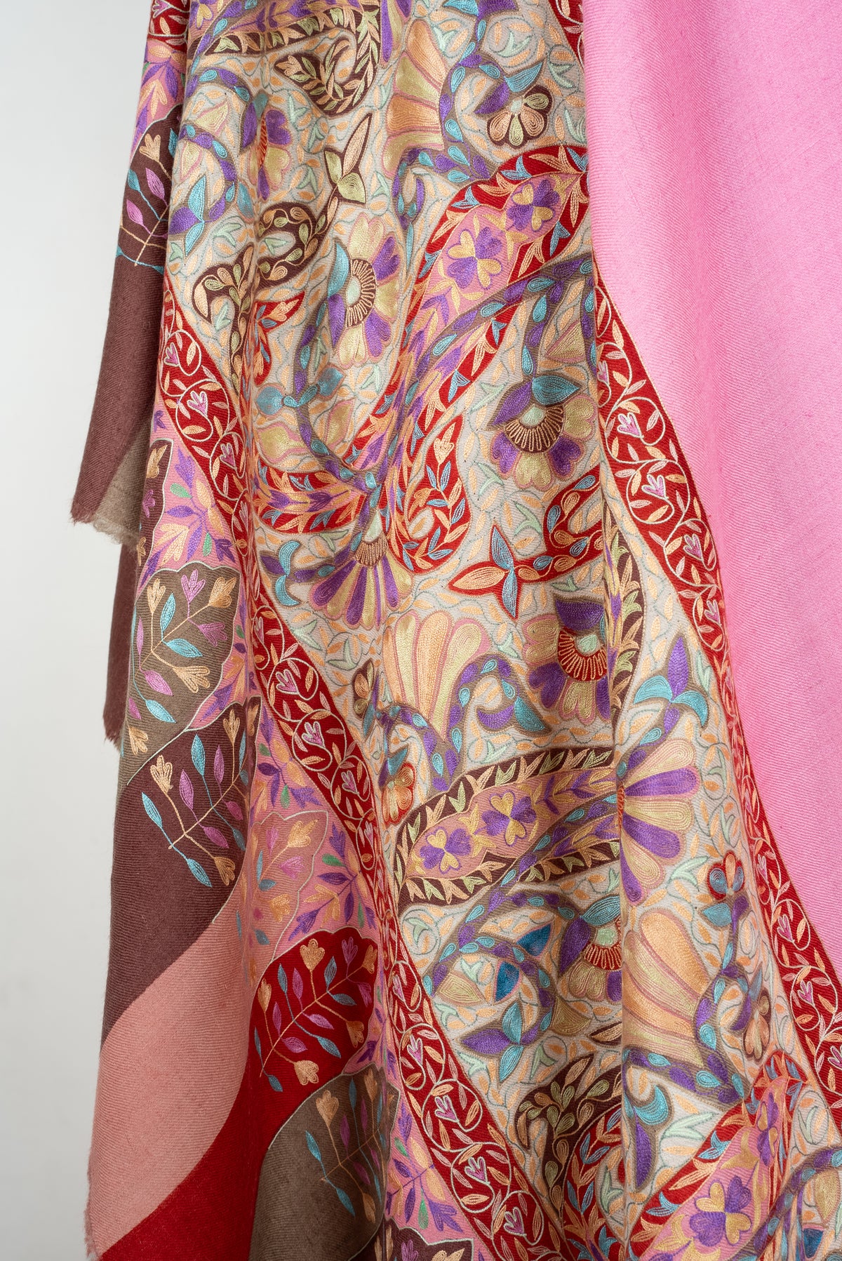 Rose Petal Symphony: Pure Pashmina Hand Embroidered Shawl