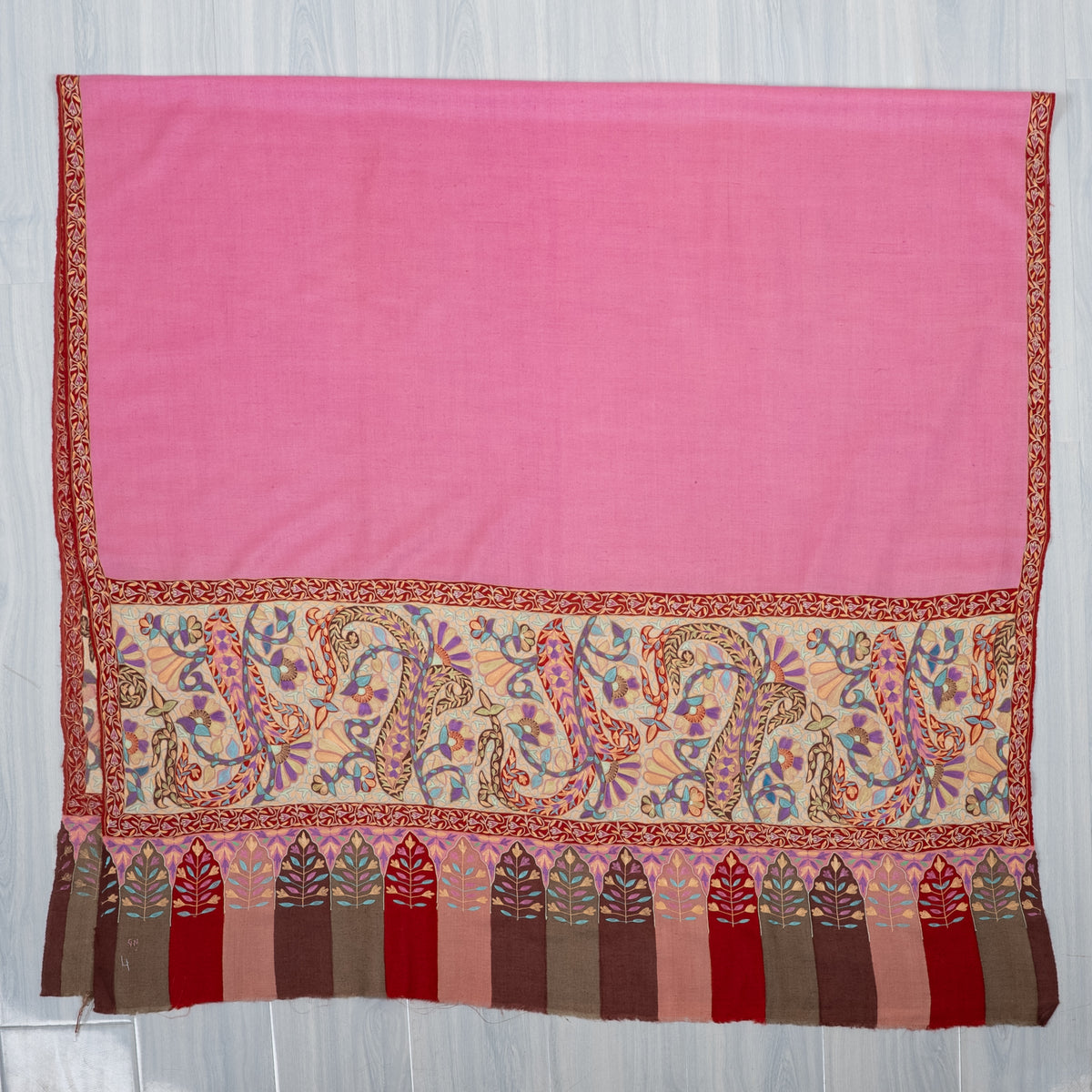 Rose Petal Symphony: Pure Pashmina Hand Embroidered Shawl