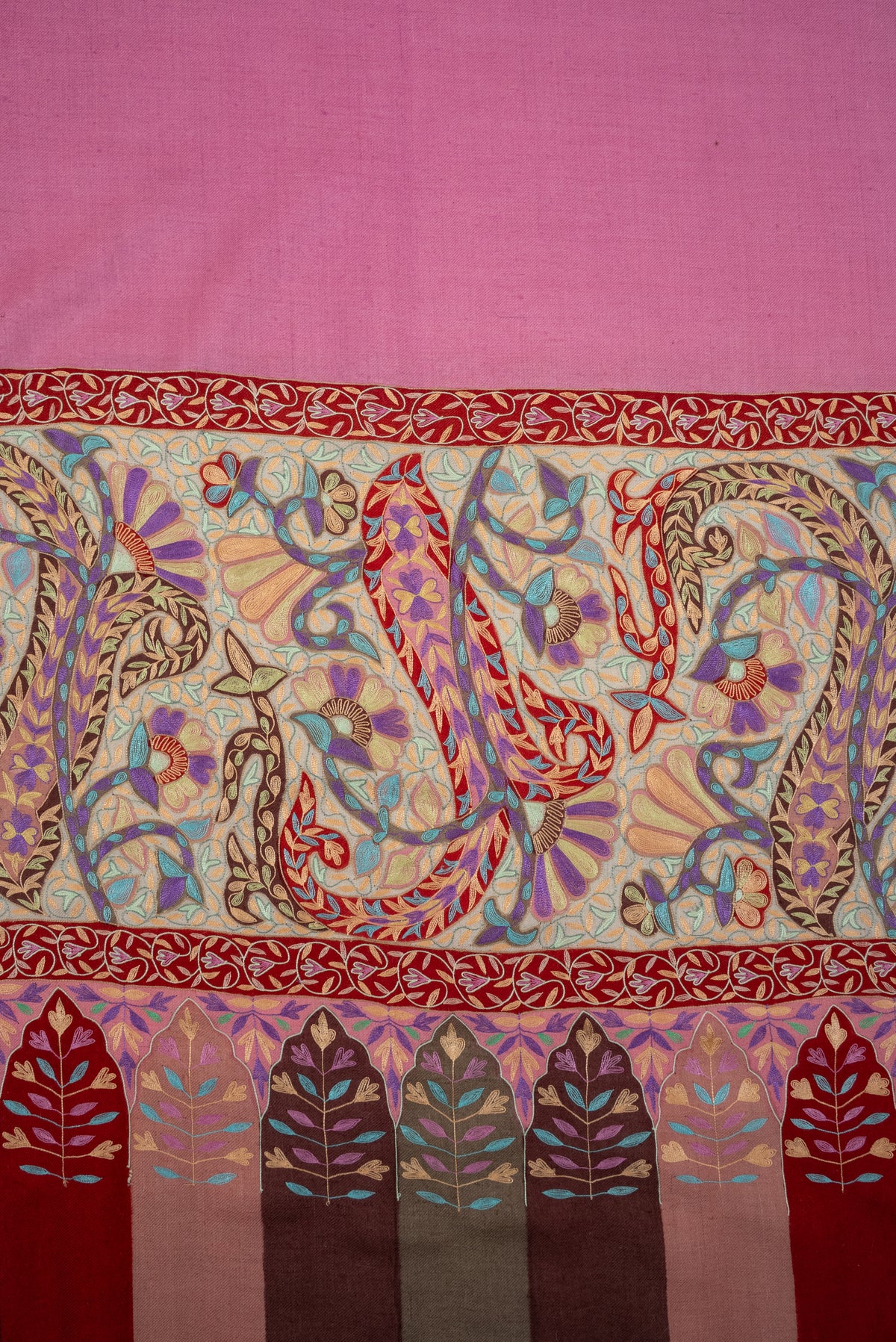 Rose Petal Symphony: Pure Pashmina Hand Embroidered Shawl