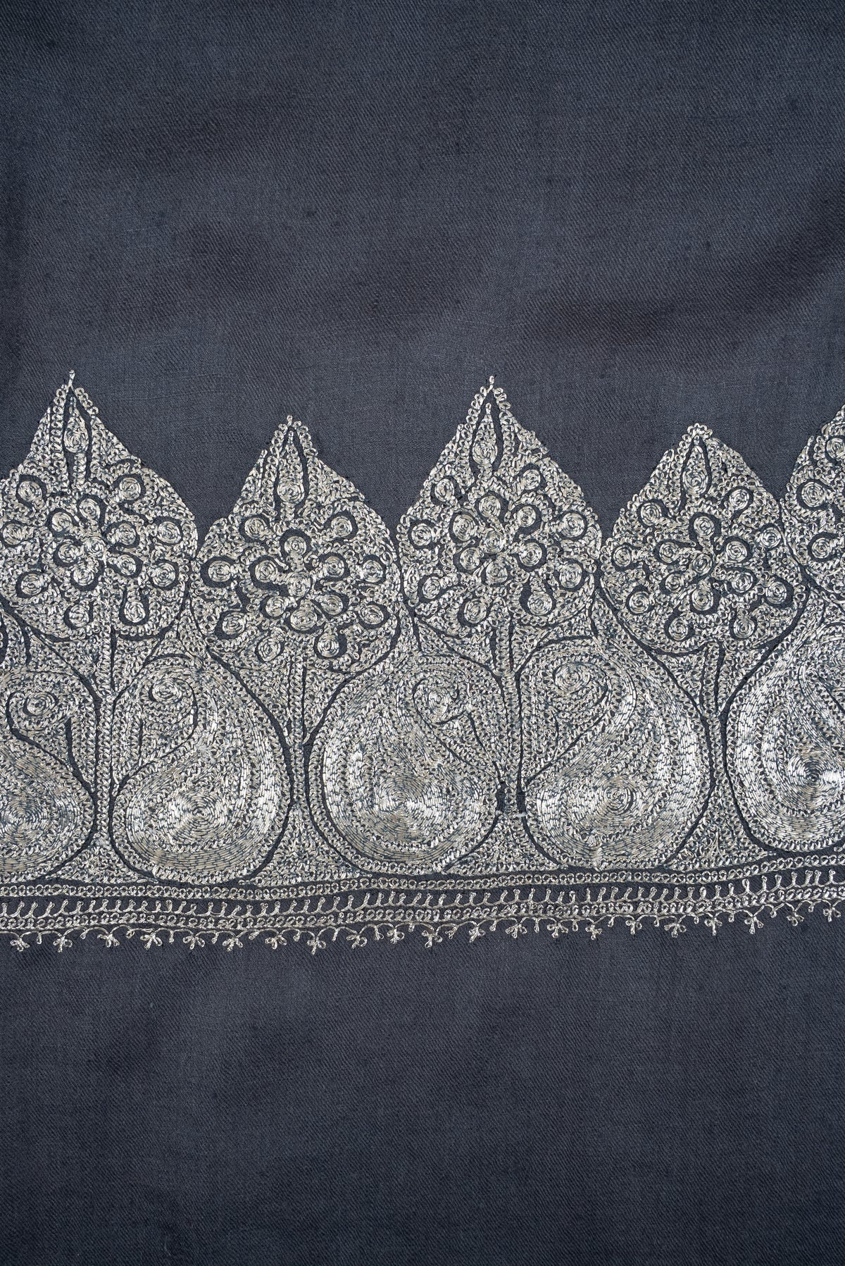 Silver Mist Elegance: Hand Tilla Embroidered Pure Pashmina Shawl