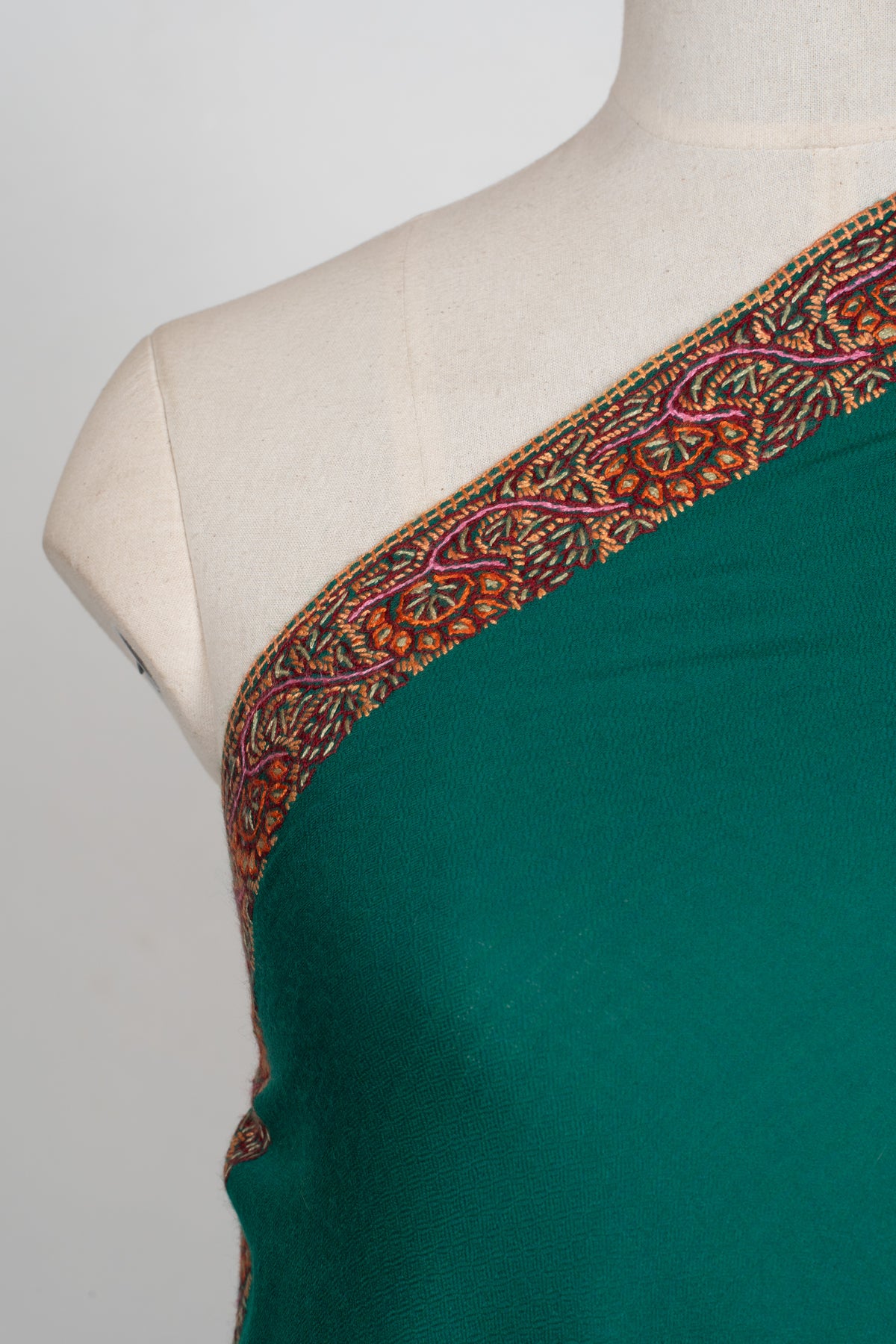 Emerald Court Classic: Merino wool 2.5 Yards Sozni Hand Embroidered Shawl