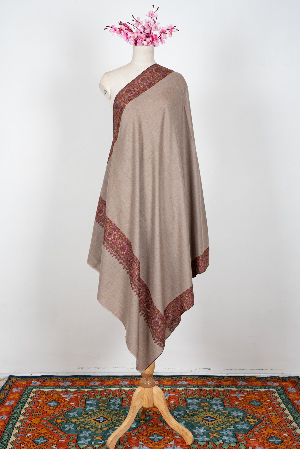 Desert Paisley Whisper: Pure Pashmina Hand Embroidered Shawl