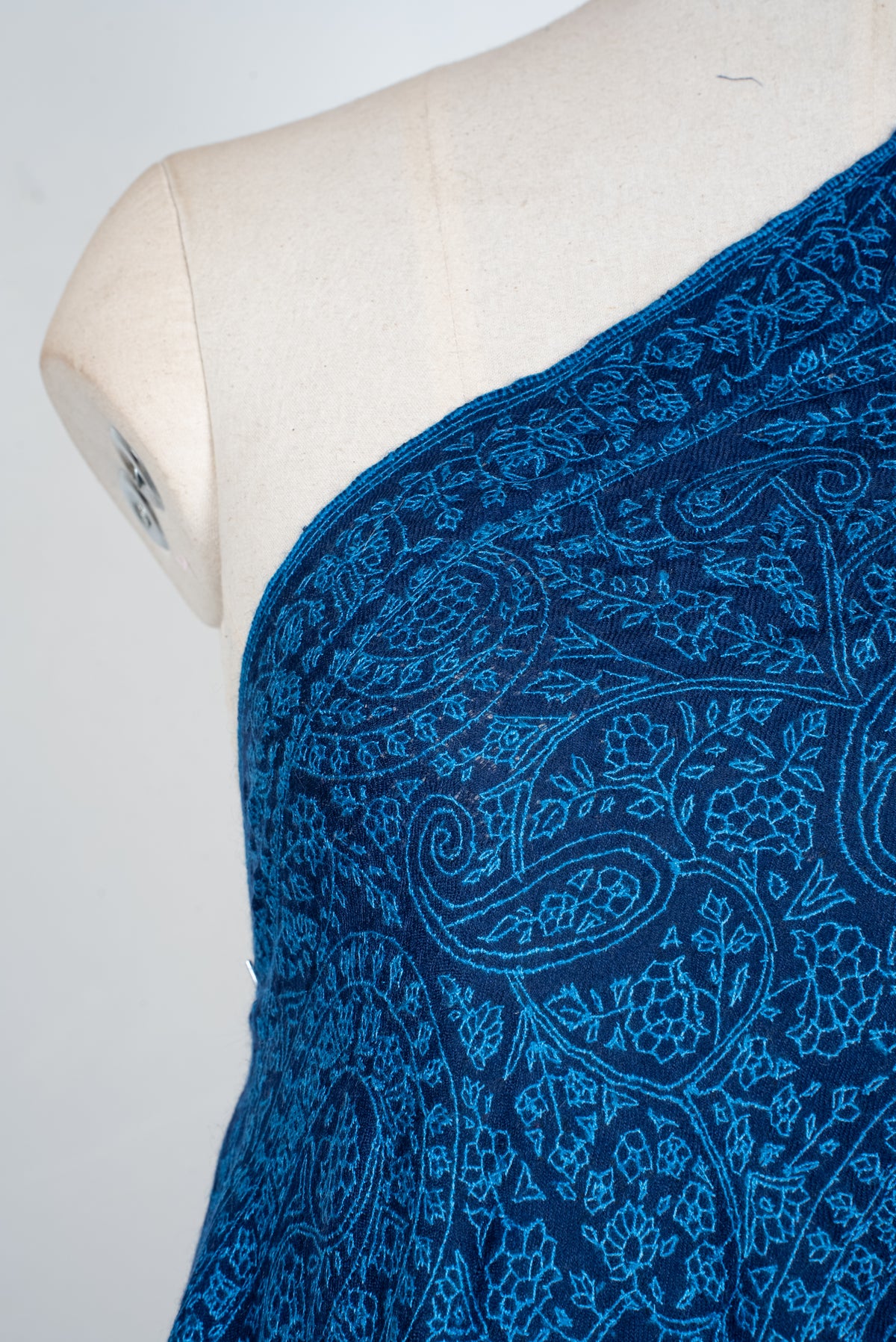 3 yards Midnight Sapphire Paisley: Pure Pashmina Hand Embroidered Jamawar Shawl