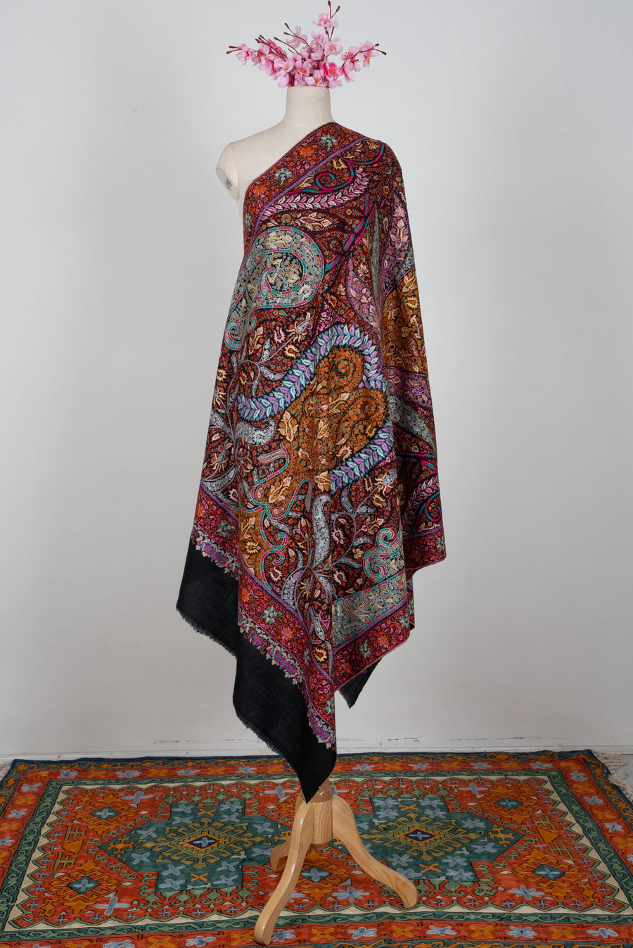 Kalamkari Pure Pashmina Hand Embroidered Shawl
