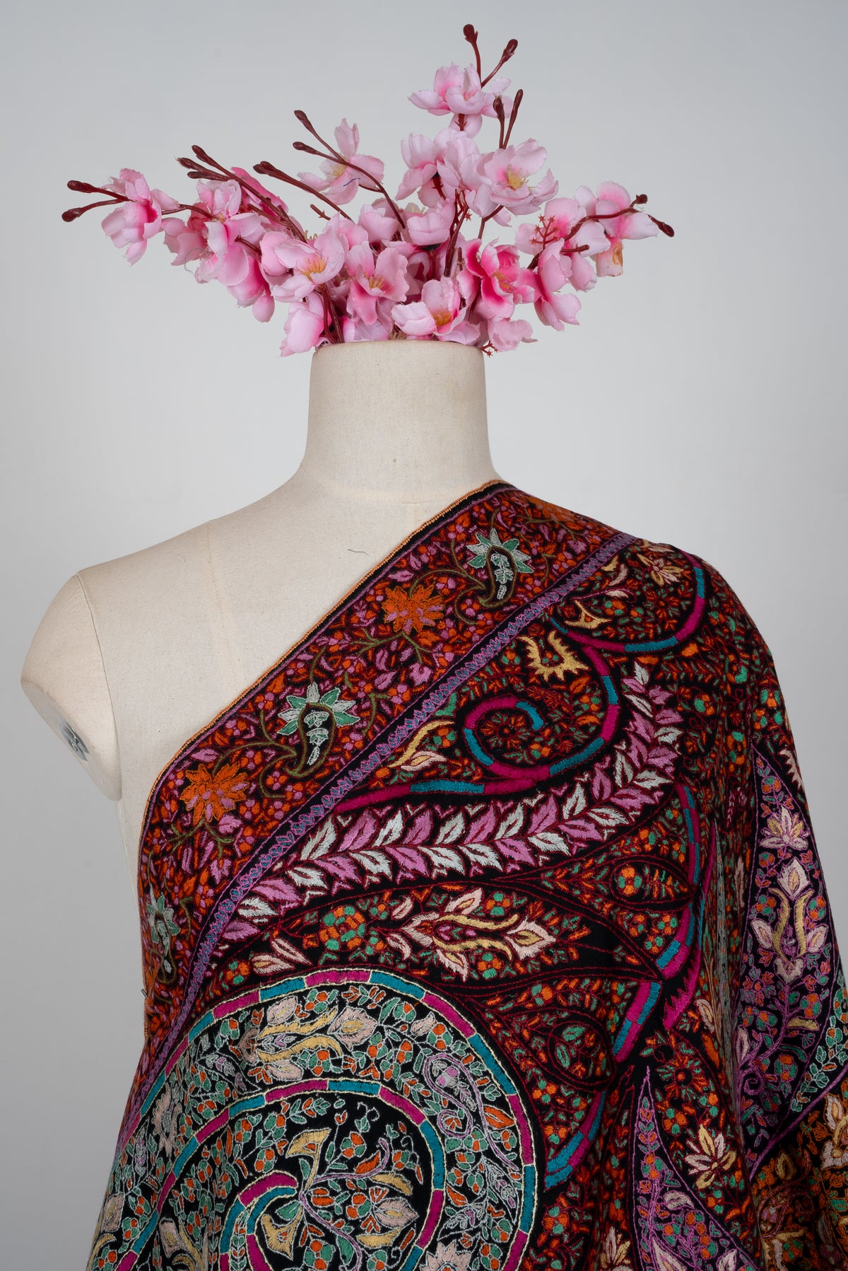 Kalamkari Pure Pashmina Hand Embroidered Shawl