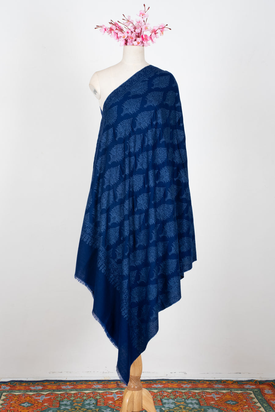 Sapphire Bloom Whisper: Pure Pashmina Hand Embroidered Shawl