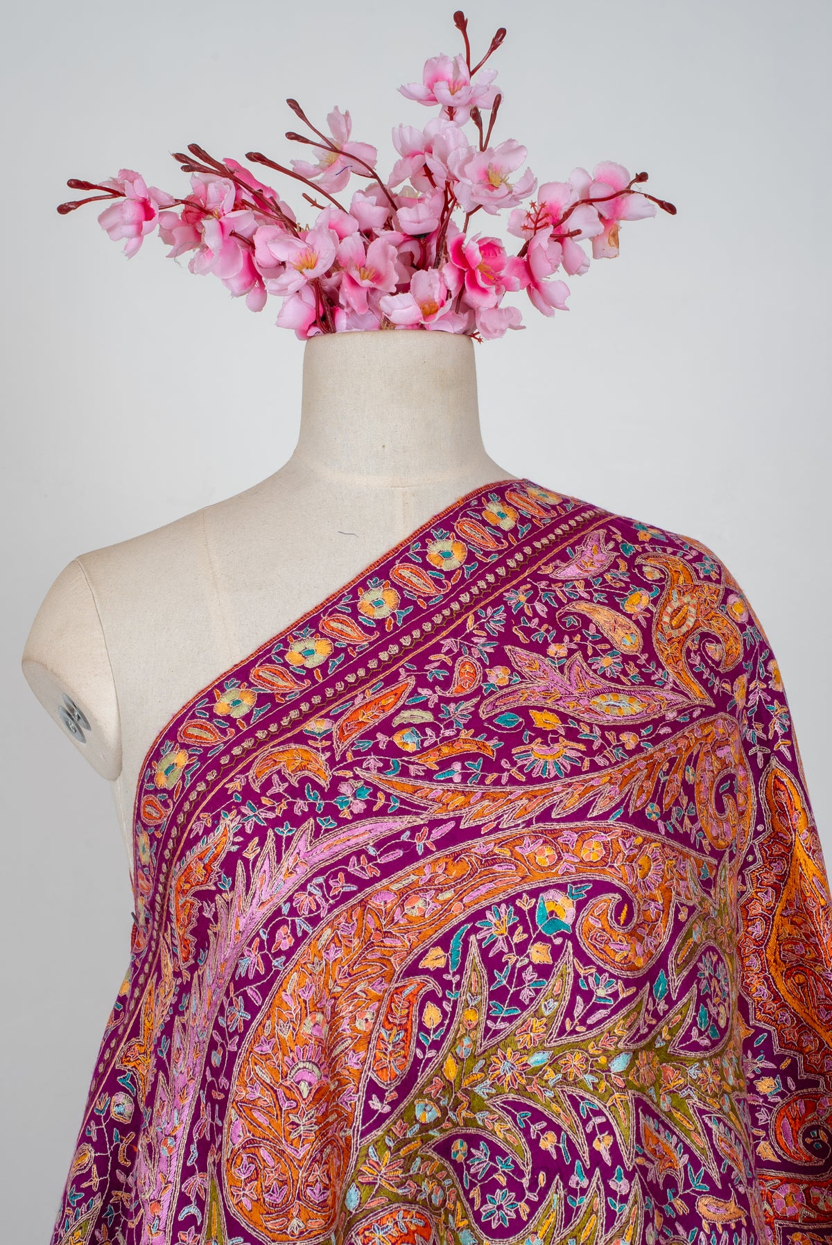 Kalamkari Pure Pashmina Hand Embroidered Shawl