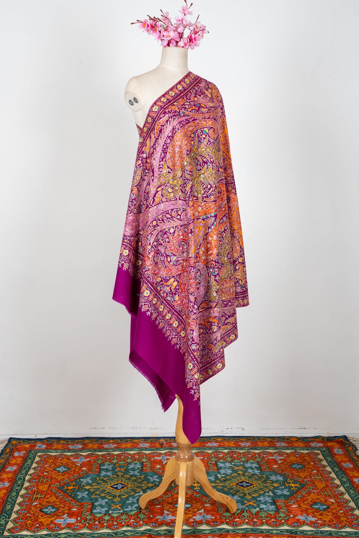 Kalamkari Pure Pashmina Hand Embroidered Shawl