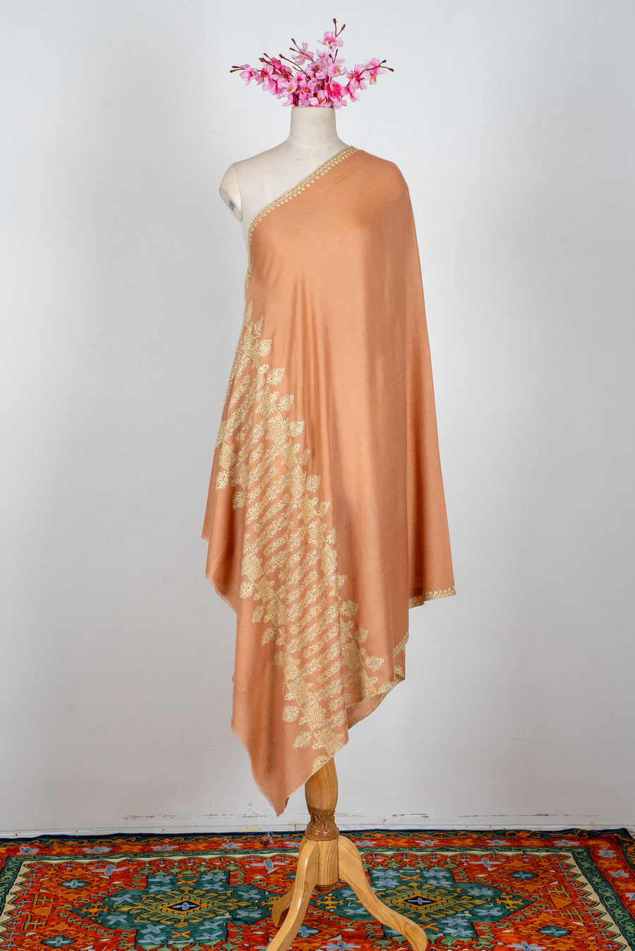 Saffron Veil Hand Embroidered Pure Pashmina Shawl