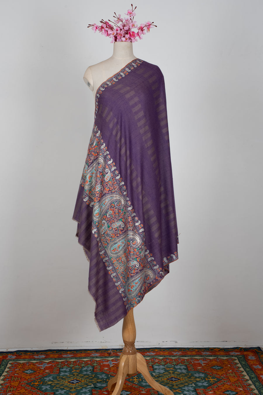 Imperial Paisley Hand Embroidered Pure Pashmina Shawl