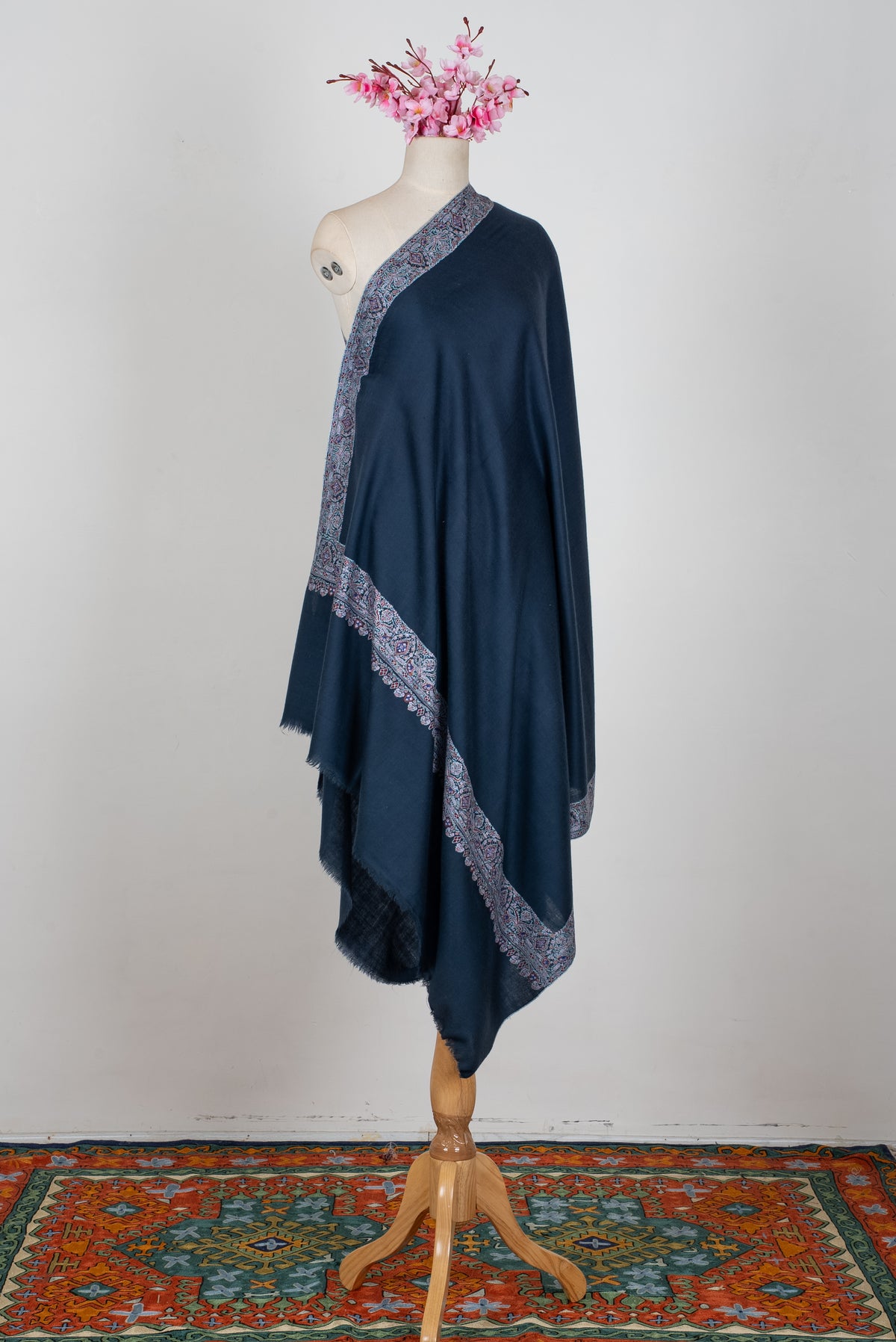 Midnight Grace Hand Embroidered Pure Pashmina Shawl