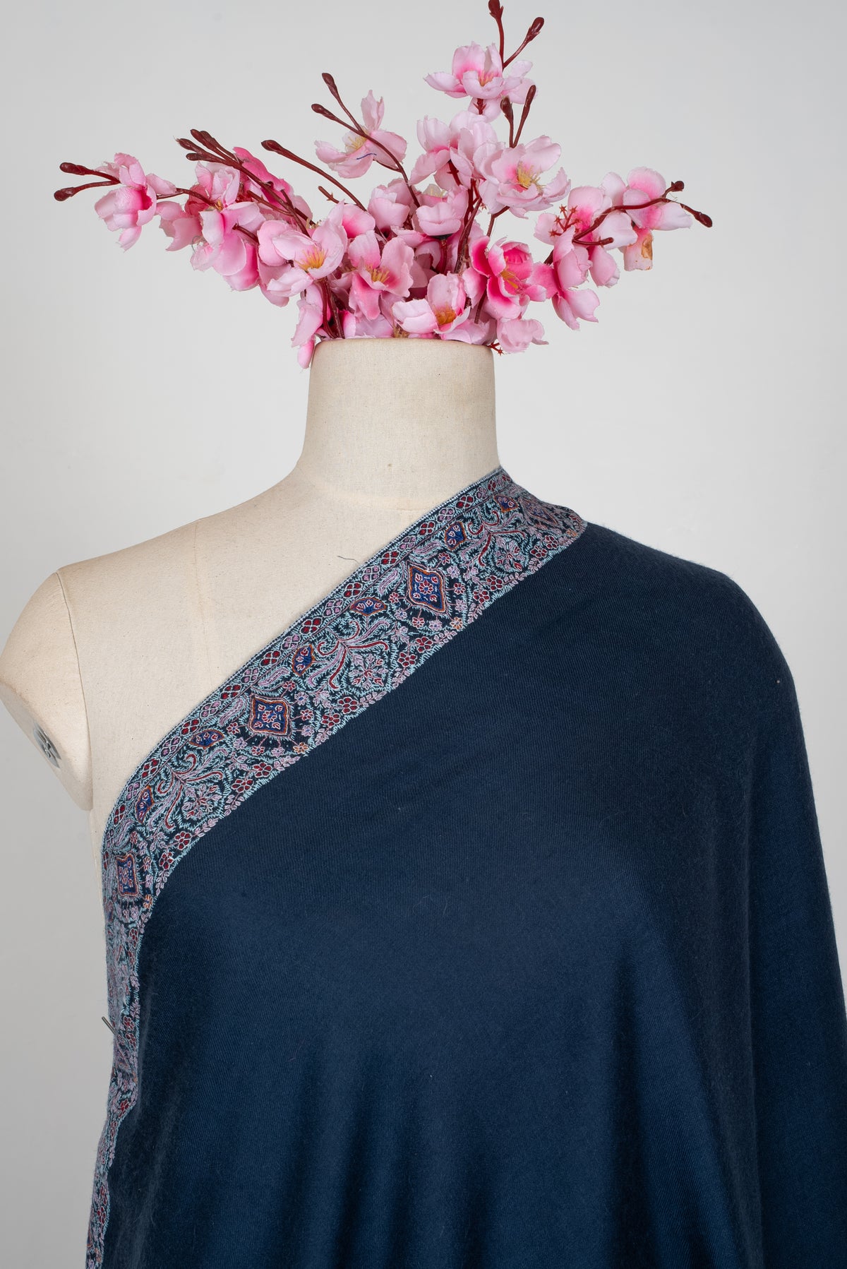 Midnight Grace Hand Embroidered Pure Pashmina Shawl