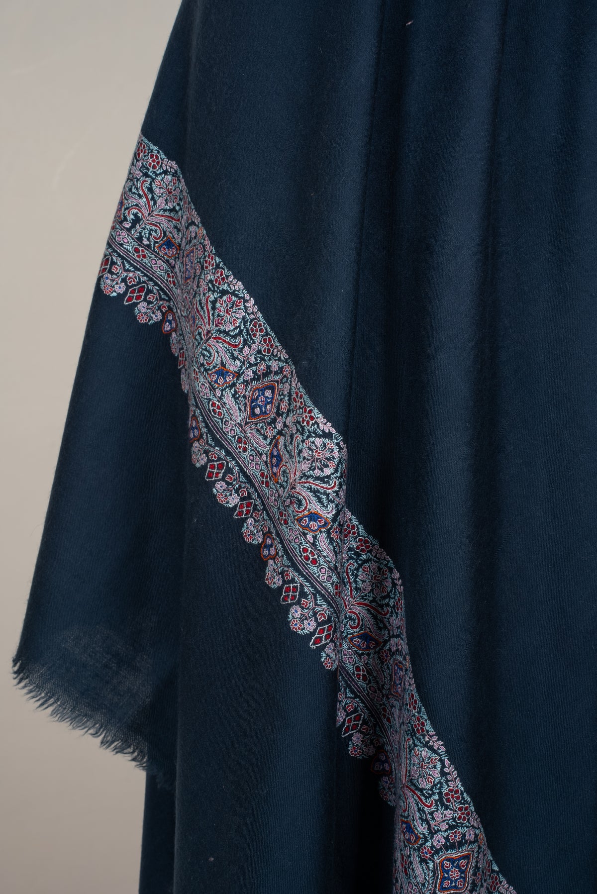 Midnight Grace Hand Embroidered Pure Pashmina Shawl