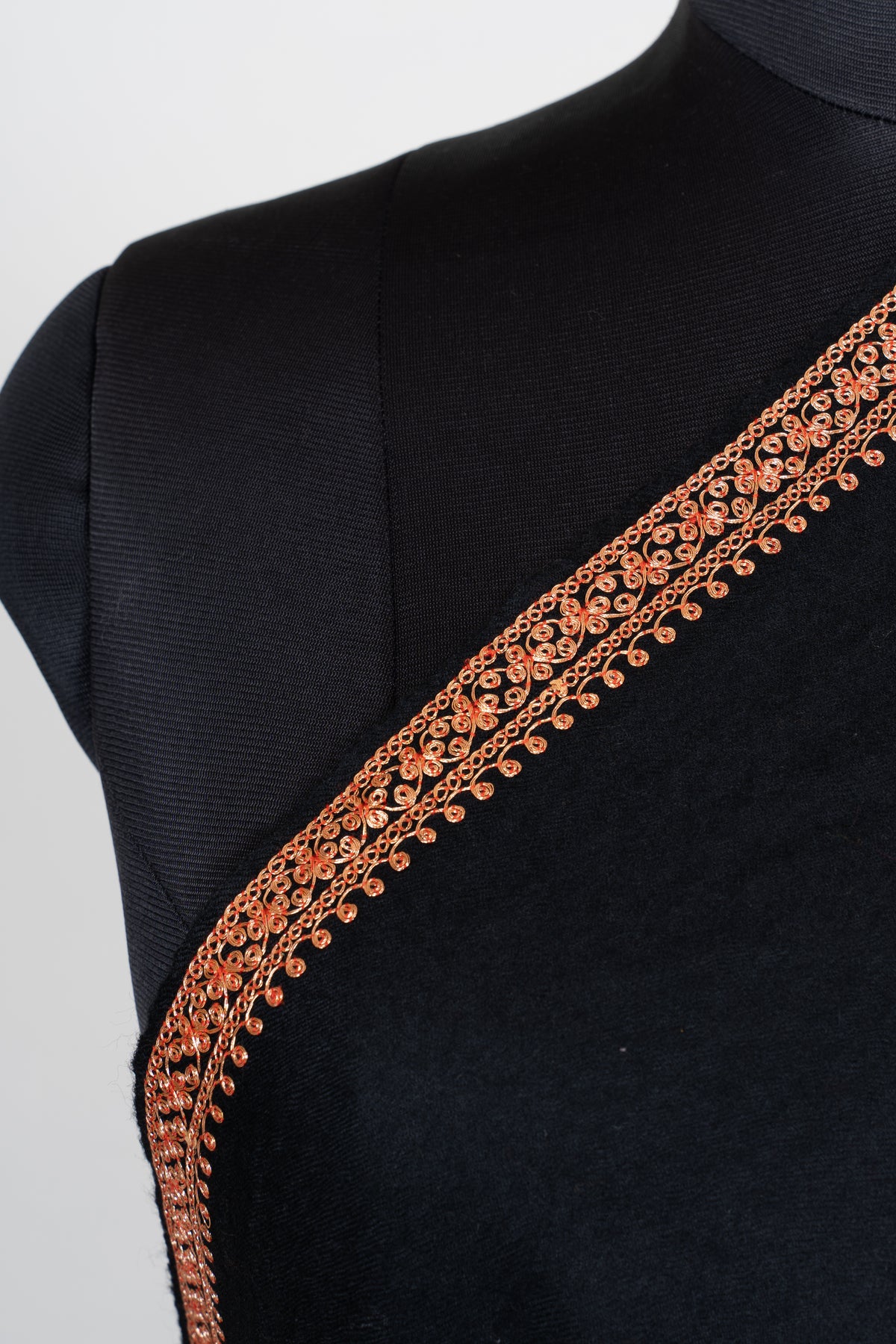 Copper Noir Fine Merino Wool Shawl with Sozni Hand Embroidered Ornamental Borders