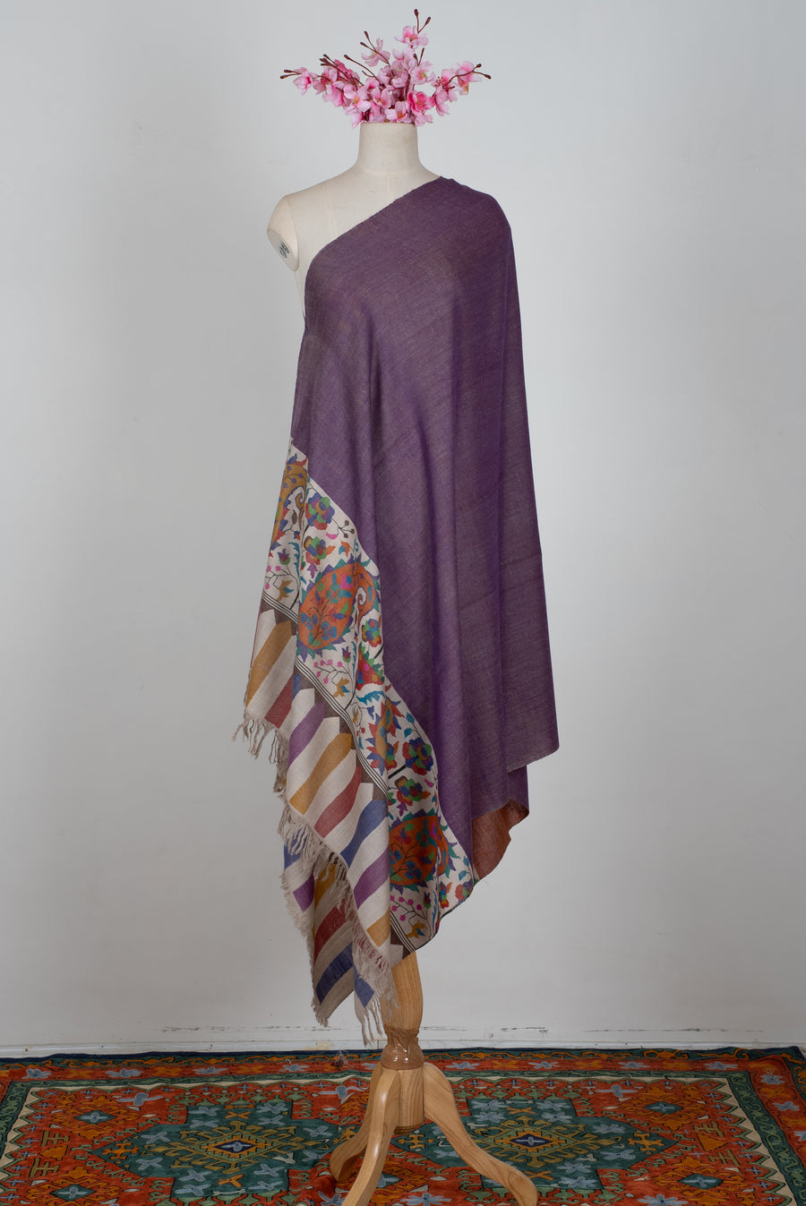 Lavender Mosaic Hand Woven Pure Pashmina Kani Shawl