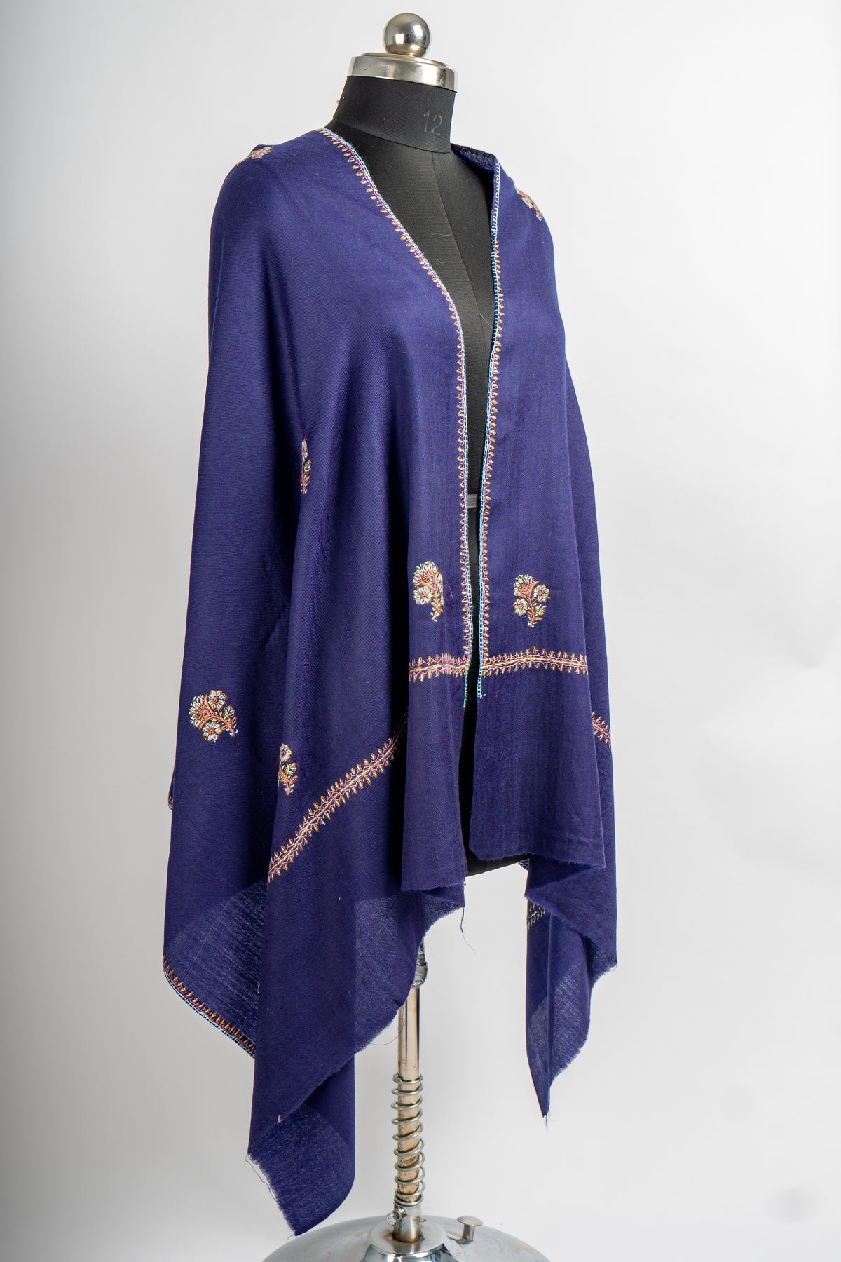 Royal Midnight Hand Embroidered Merino Wool Sozni Stole