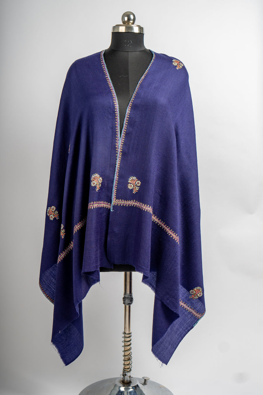 Royal Midnight Hand Embroidered Merino Wool Sozni Stole