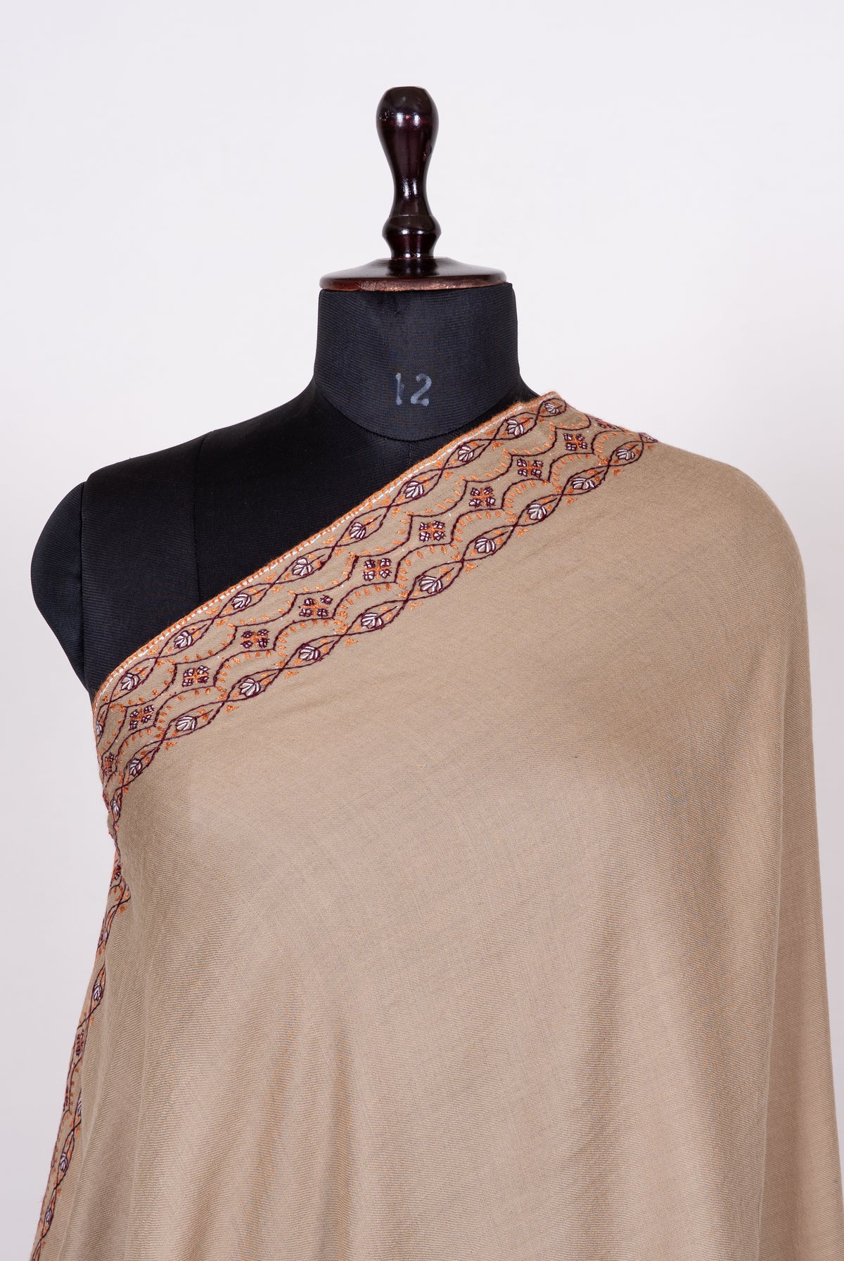 Desert Copper Fine Merino Wool Shawl with Sozni Hand Embroidered Ornamental Paisleys