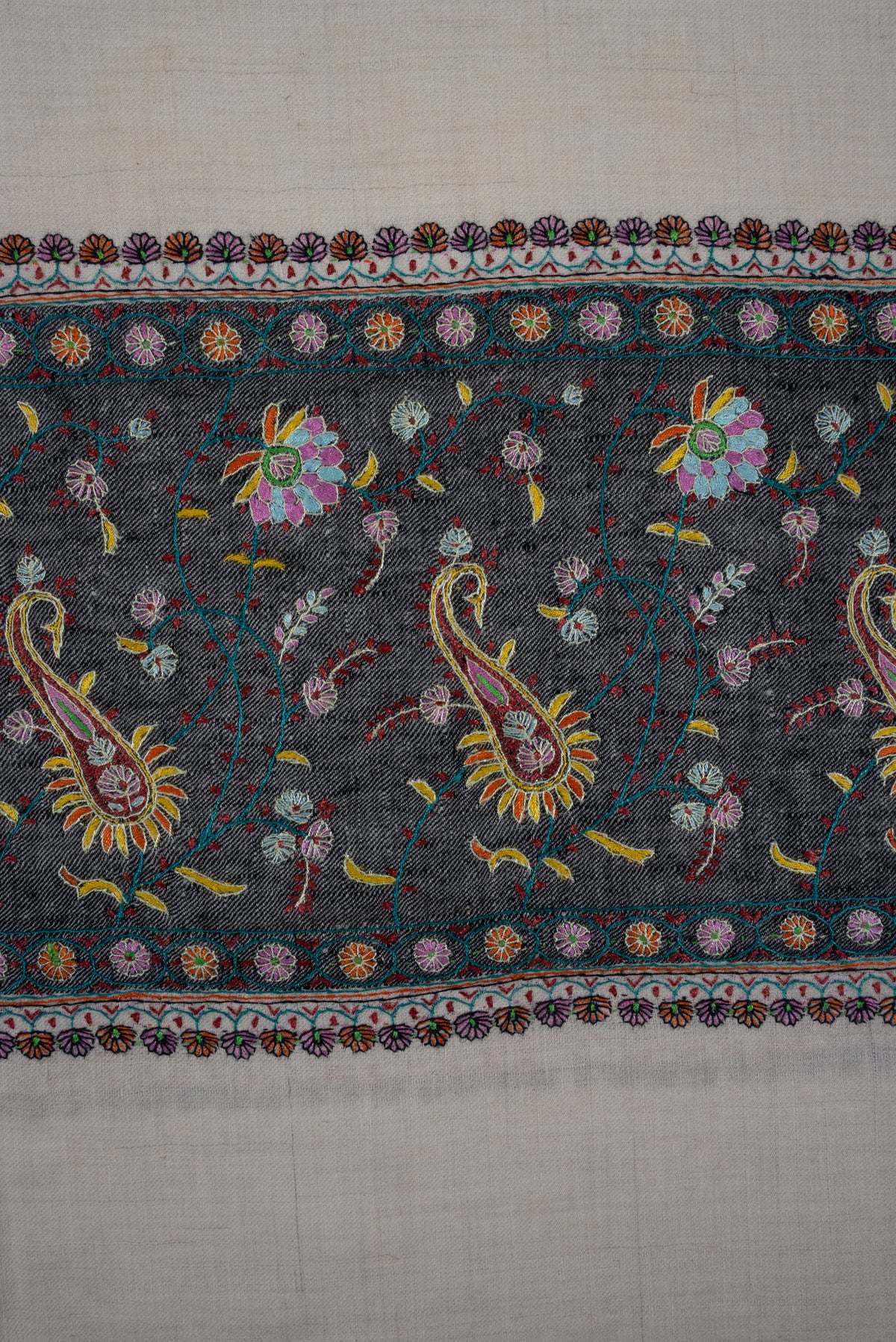 Ivory Meadow Hand Embroidered Pure Pashmina Shawl