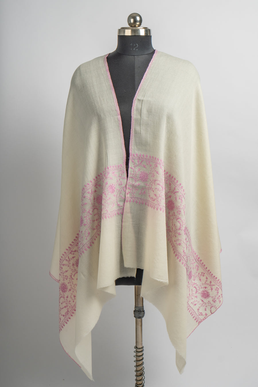 Snow White Hand Embroidered Merino Wool Sozni Stole