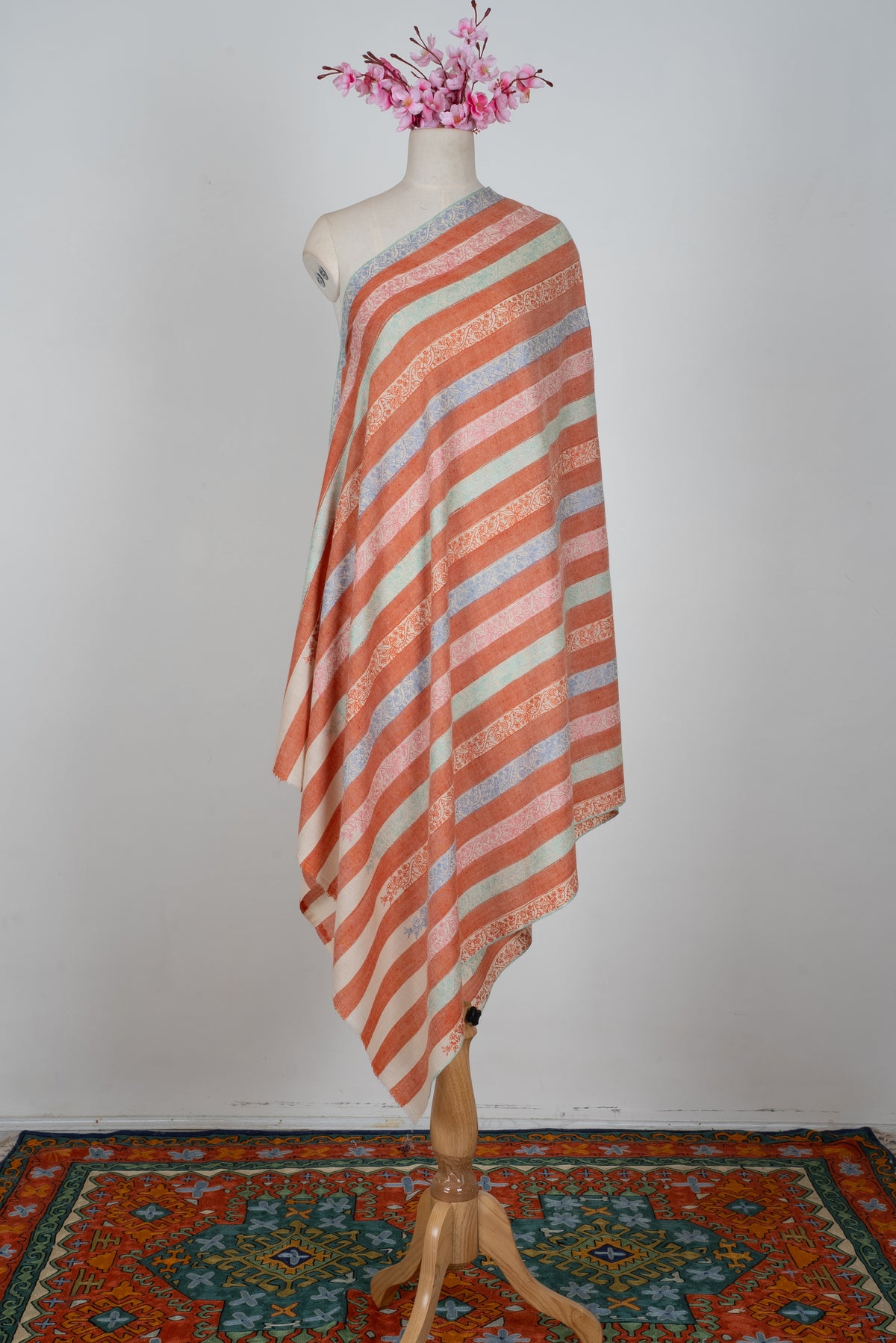 Blush Horizon Hand Embroidered Pure Pashmina Shawl
