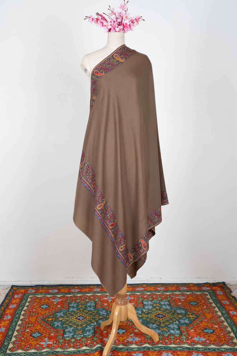 Walnut Bloom Hand Embroidered Pure Pashmina Shawl