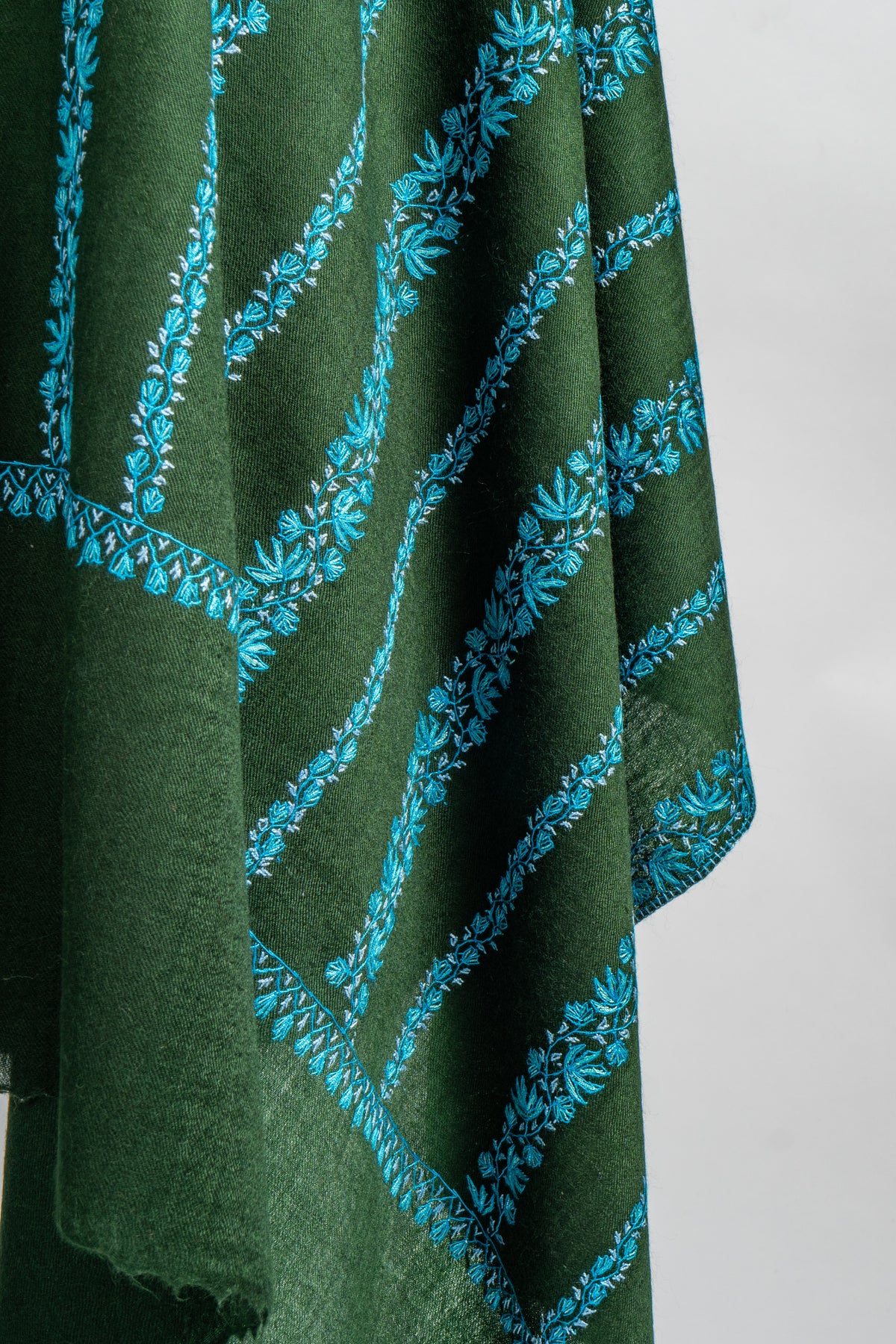 Forest Stripes Hand Embroidered Merino Wool Sozni Stole