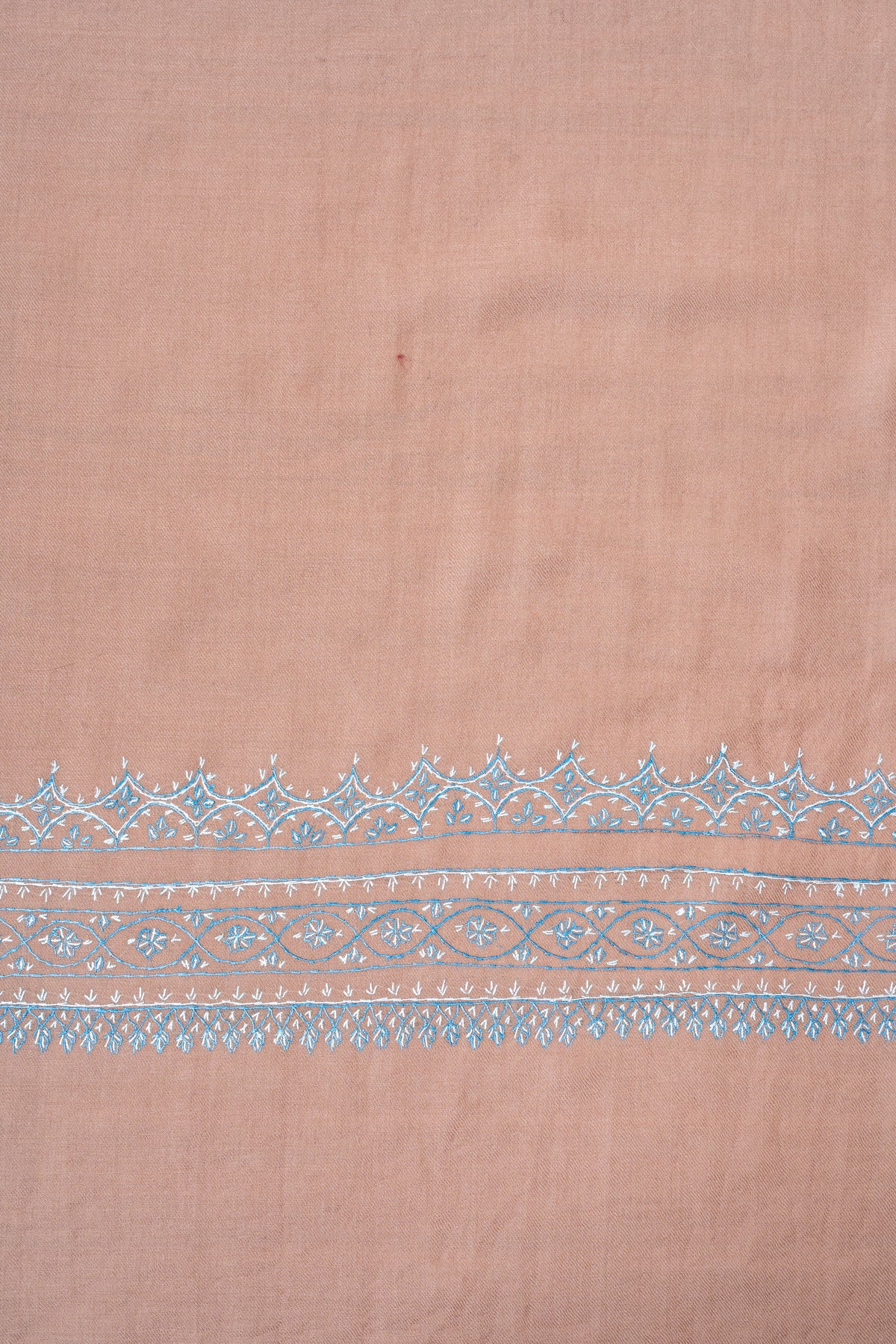 Rosewood Frost Fine Merino Wool Shawl with Silver Blue Sozni Hand Embroidered Borders