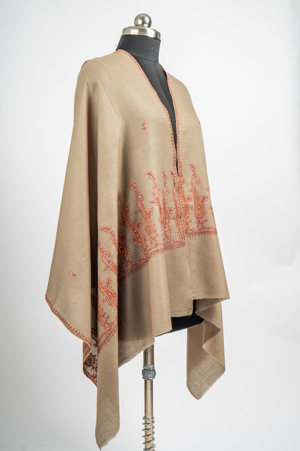 Autumn Gold Hand Embroidered Merino Wool Sozni Stole