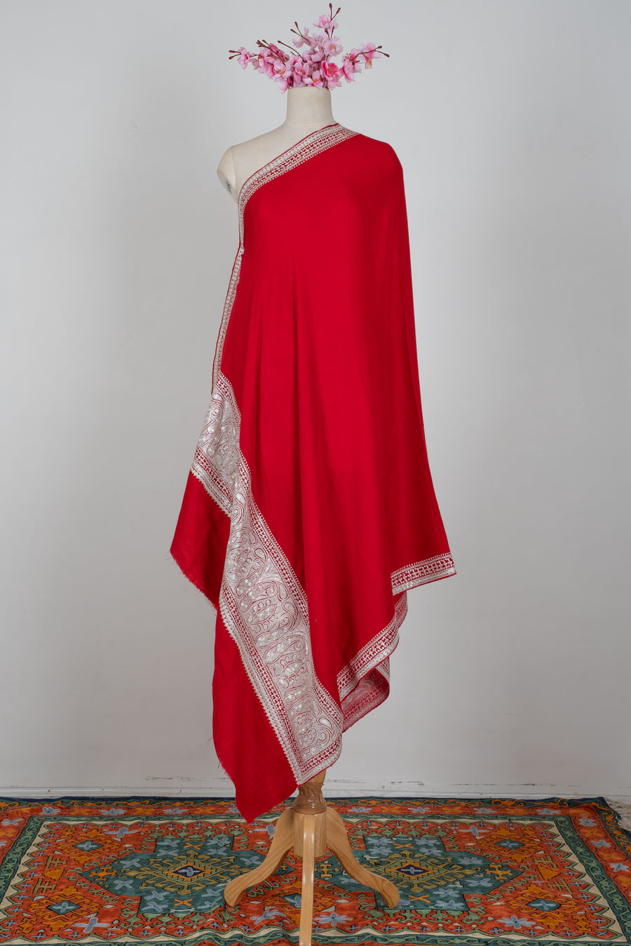 Maroon base Tilla Embroidered Fine Merino Wool Shawl