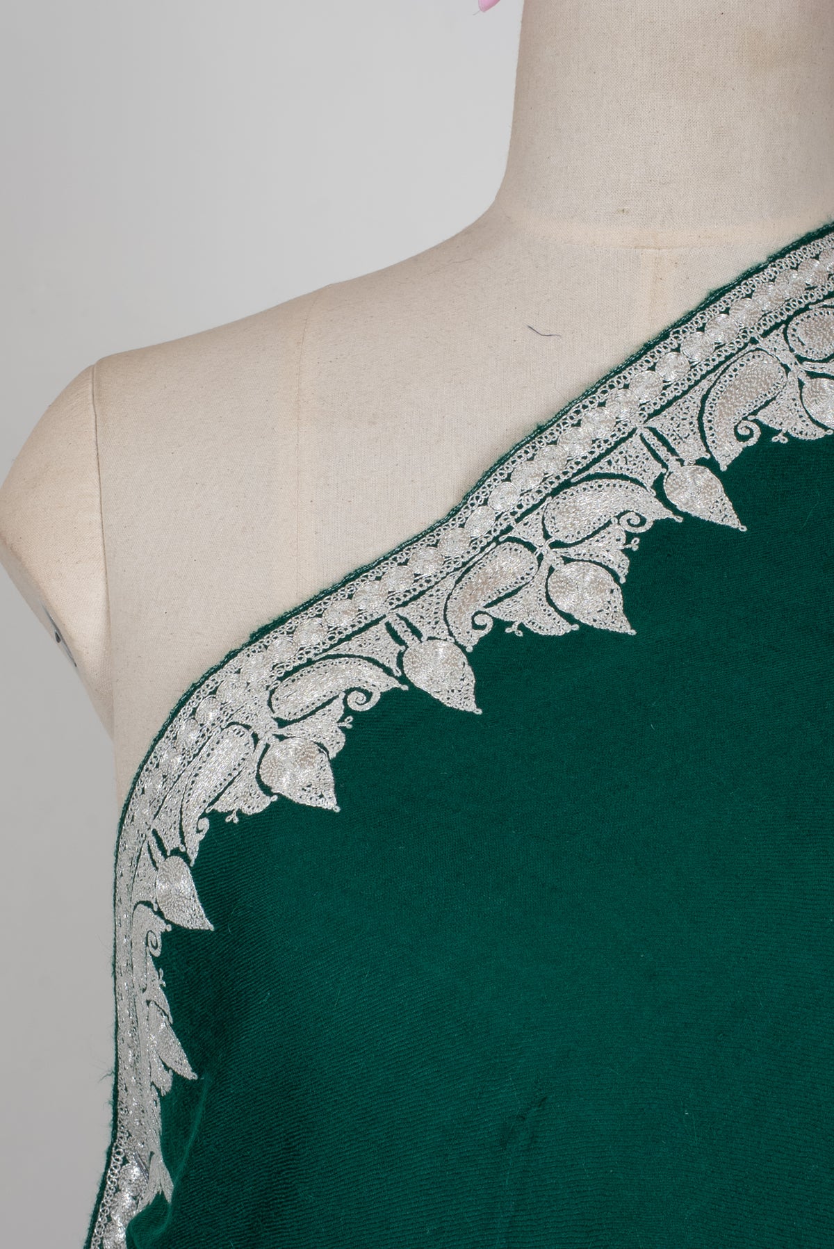 Emerald Veil Tilla Machine Embroidered fine merino wool Shawl